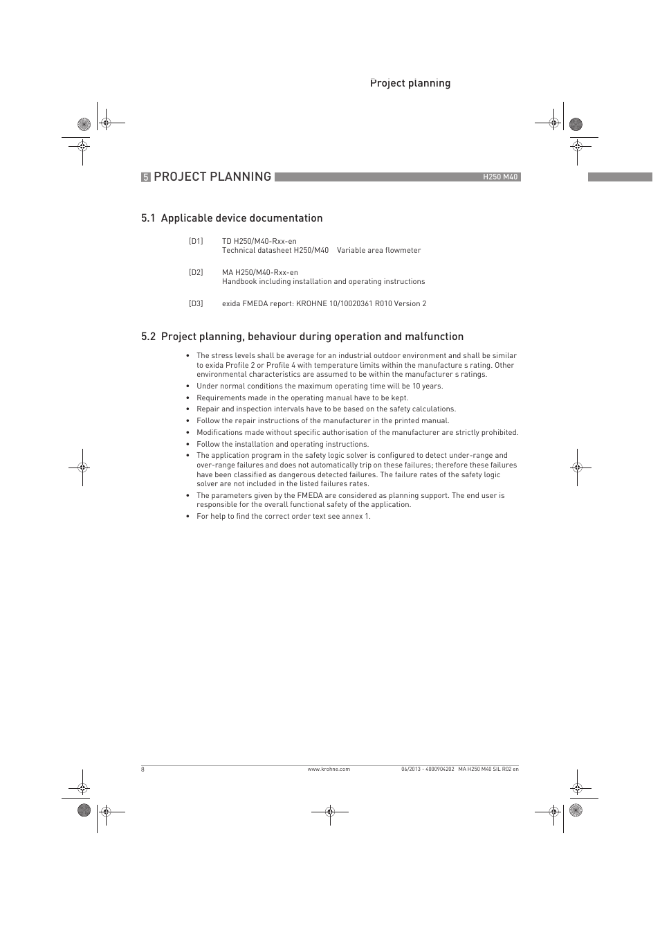 Project planning | KROHNE H250 M40 Safety V2 EN User Manual | Page 8 / 20