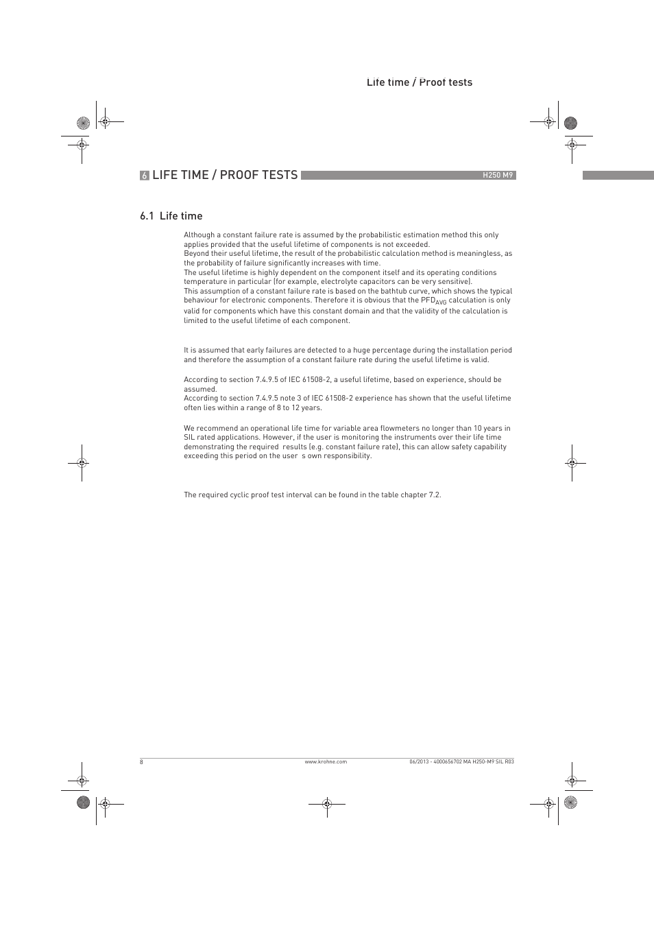 Life time / proof tests, Life time / proof tests 6.1 life time | KROHNE H250 M9 Safet V2 EN User Manual | Page 8 / 16
