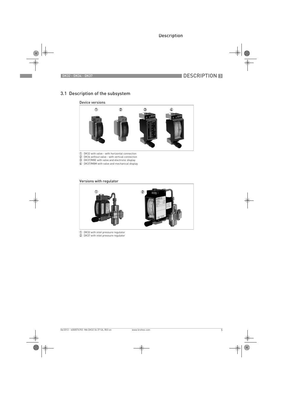 Description, Description 3.1 description of the subsystem | KROHNE DK 32-DK 34-DK 37 Safety V2 EN User Manual | Page 5 / 20