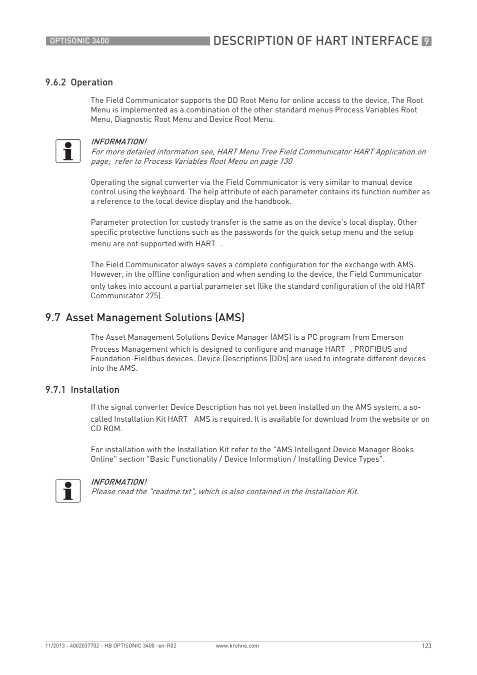 Description of hart interface, 7 asset management solutions (ams), 2 operation | 1 installation | KROHNE OPTISONIC 3400 EN User Manual | Page 123 / 144