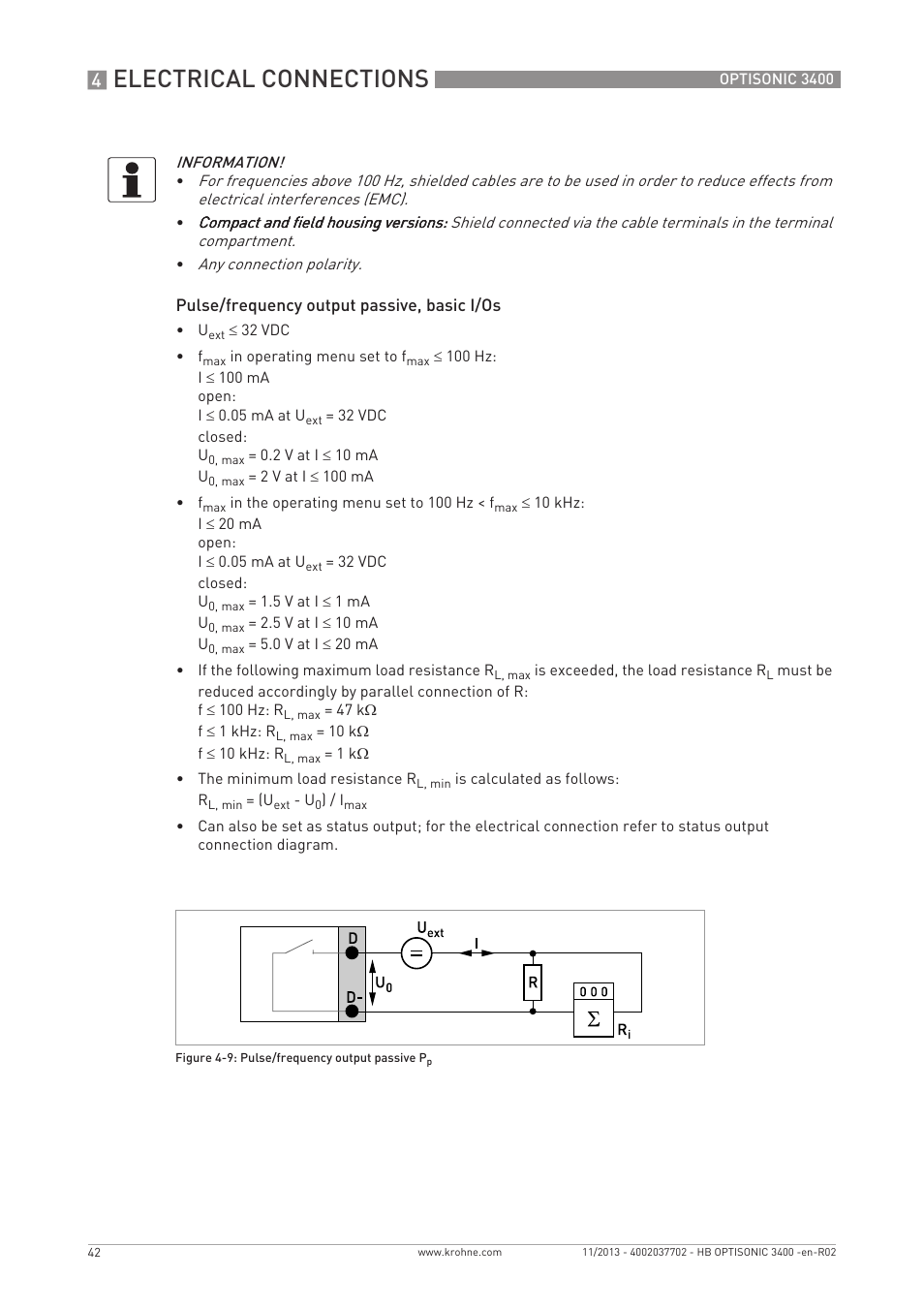 Electrical connections | KROHNE OPTISONIC 3400 EN User Manual | Page 42 / 144