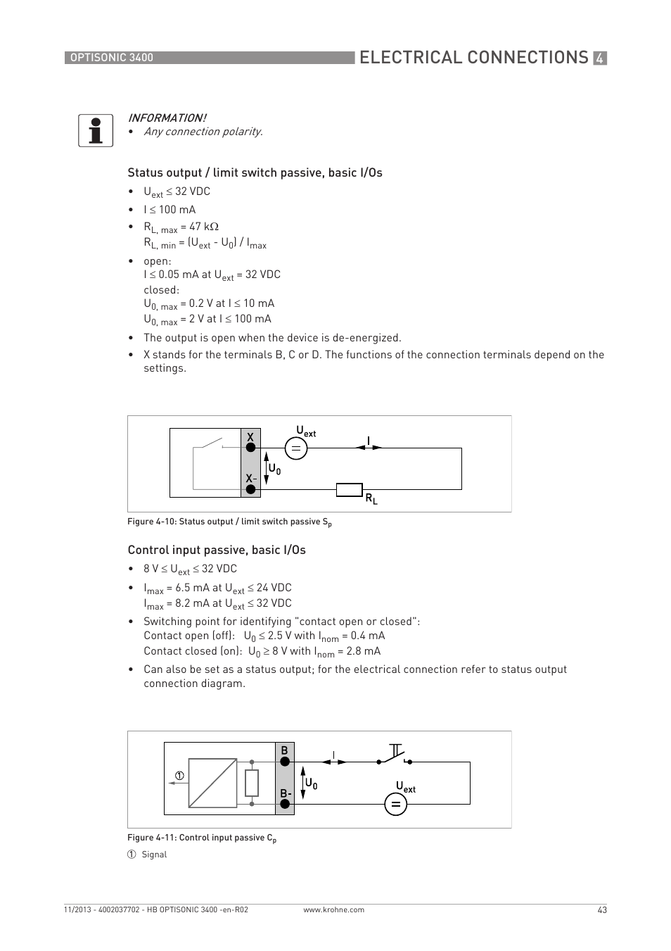 Electrical connections | KROHNE OPTISONIC 3400 EN User Manual | Page 43 / 144