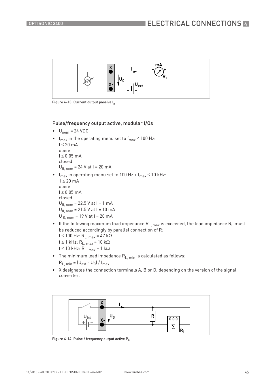 Electrical connections | KROHNE OPTISONIC 3400 EN User Manual | Page 45 / 144