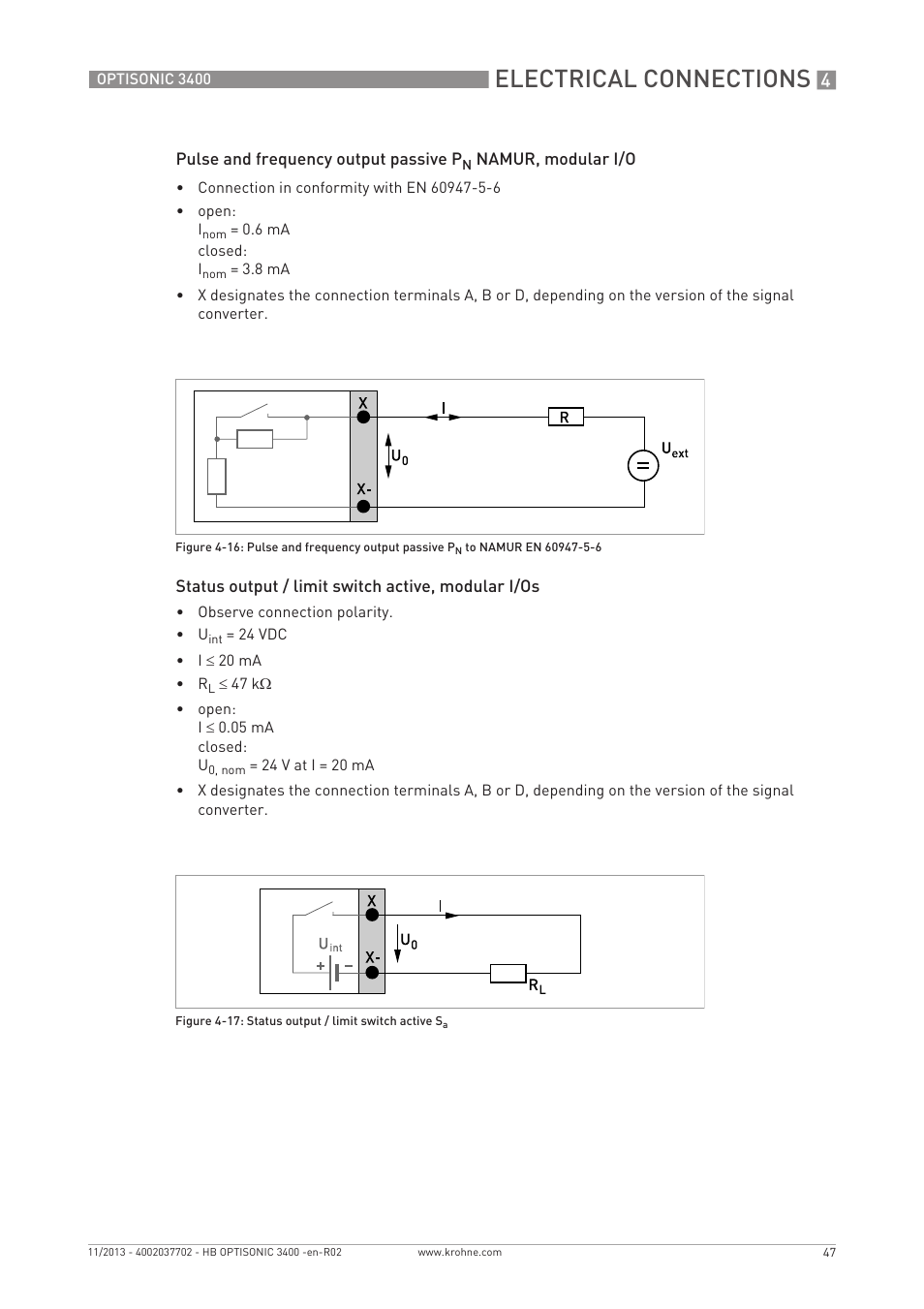 Electrical connections | KROHNE OPTISONIC 3400 EN User Manual | Page 47 / 144