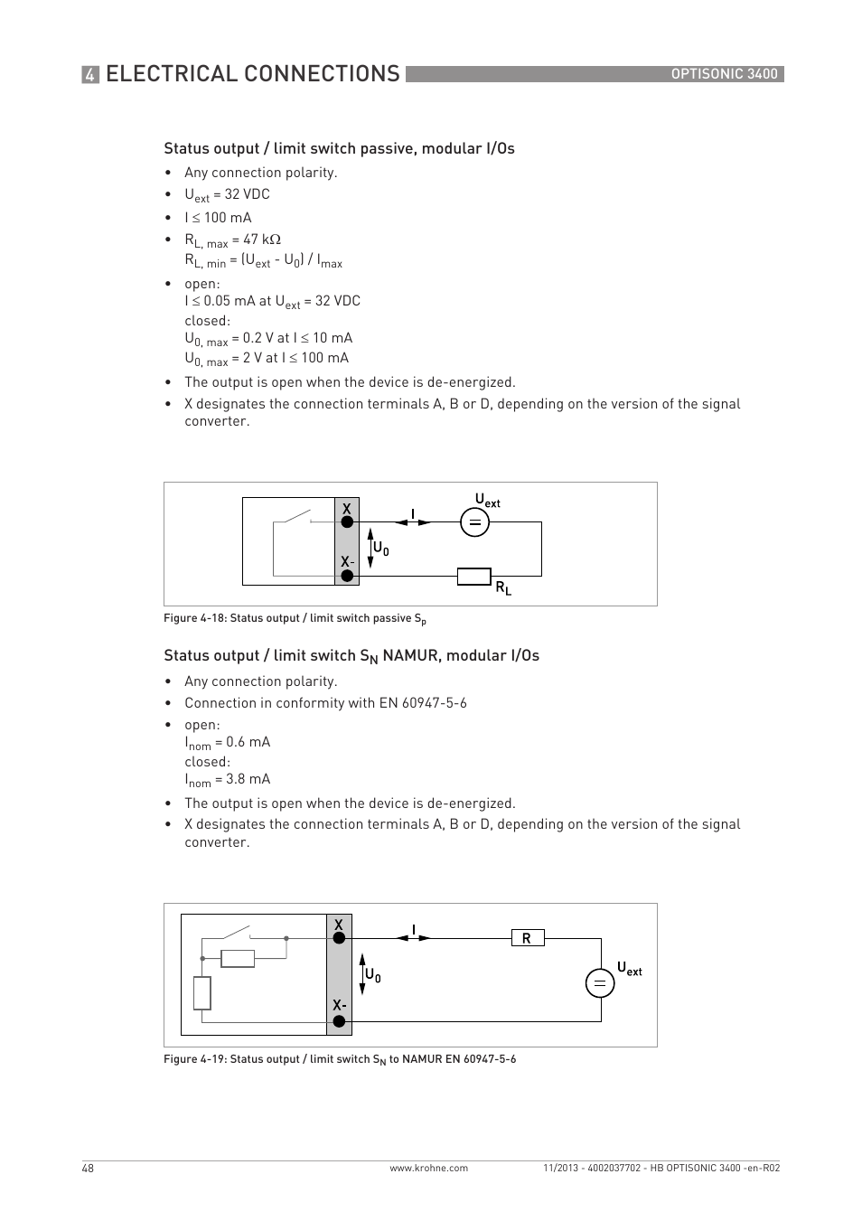 Electrical connections | KROHNE OPTISONIC 3400 EN User Manual | Page 48 / 144