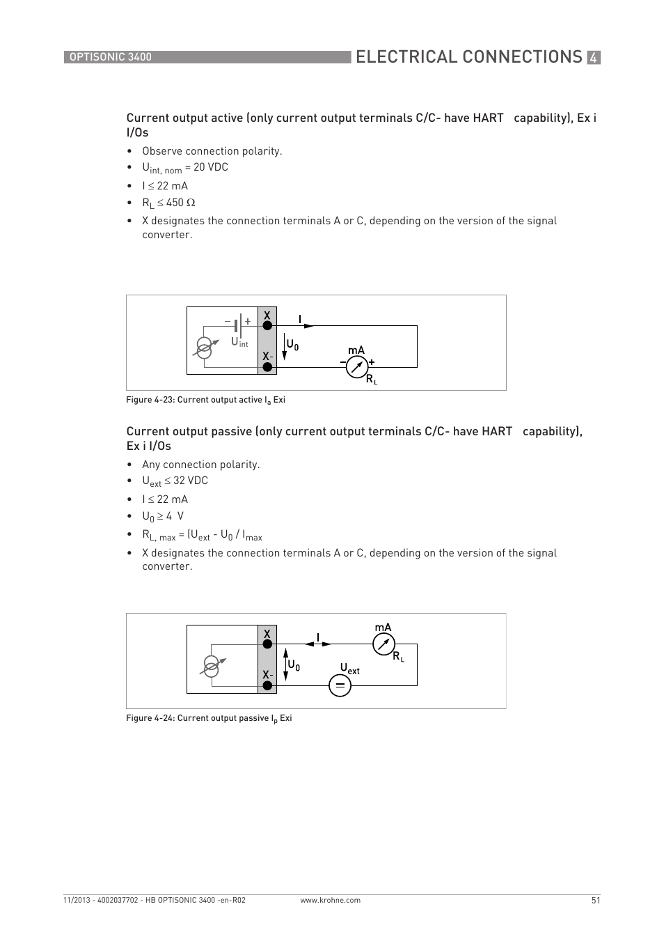 Electrical connections | KROHNE OPTISONIC 3400 EN User Manual | Page 51 / 144