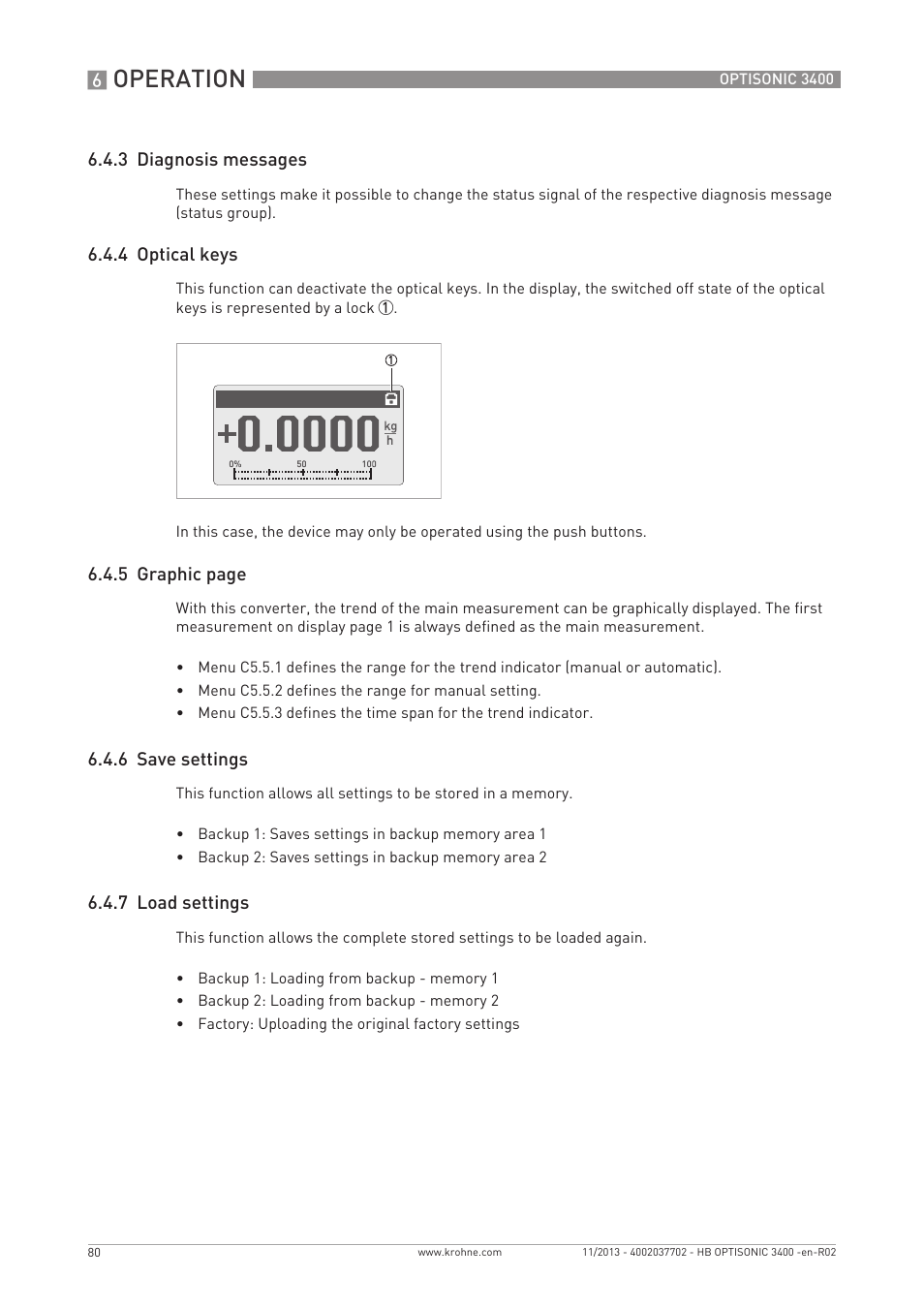 Operation | KROHNE OPTISONIC 3400 EN User Manual | Page 80 / 144