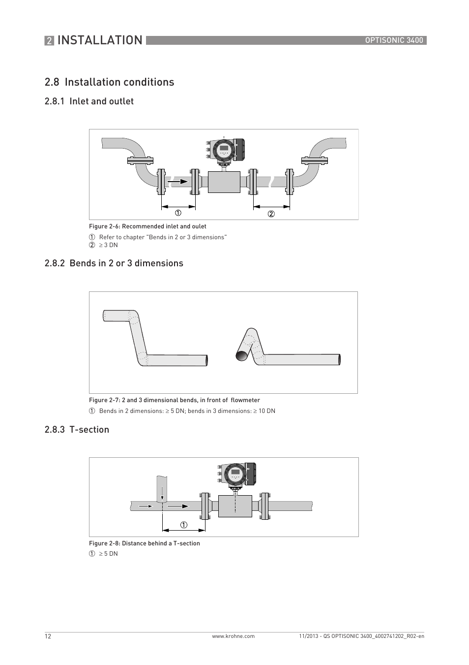 Installation, 8 installation conditions | KROHNE OPTISONIC 3400 Quickstart EN User Manual | Page 12 / 36