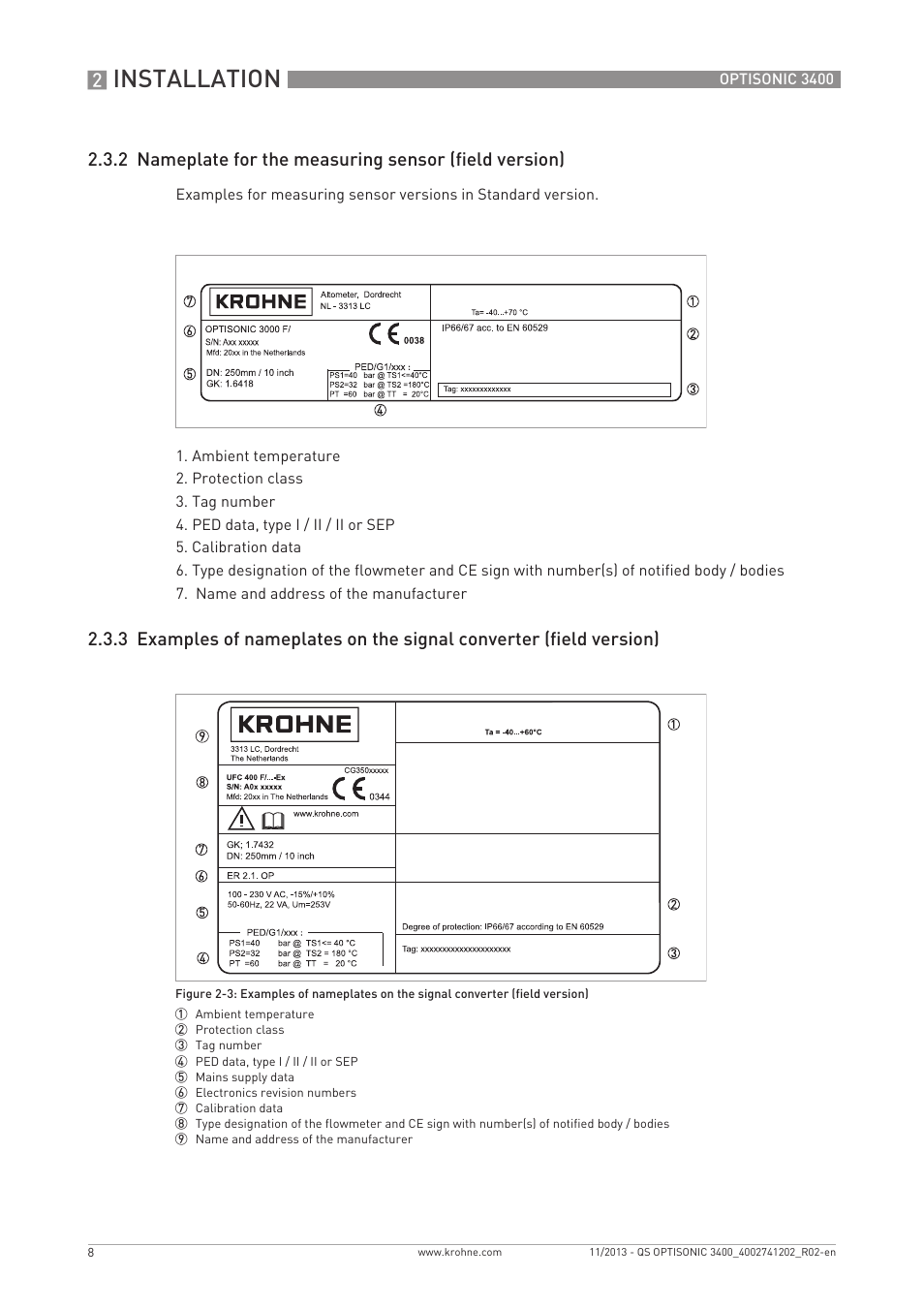 Installation | KROHNE OPTISONIC 3400 Quickstart EN User Manual | Page 8 / 36