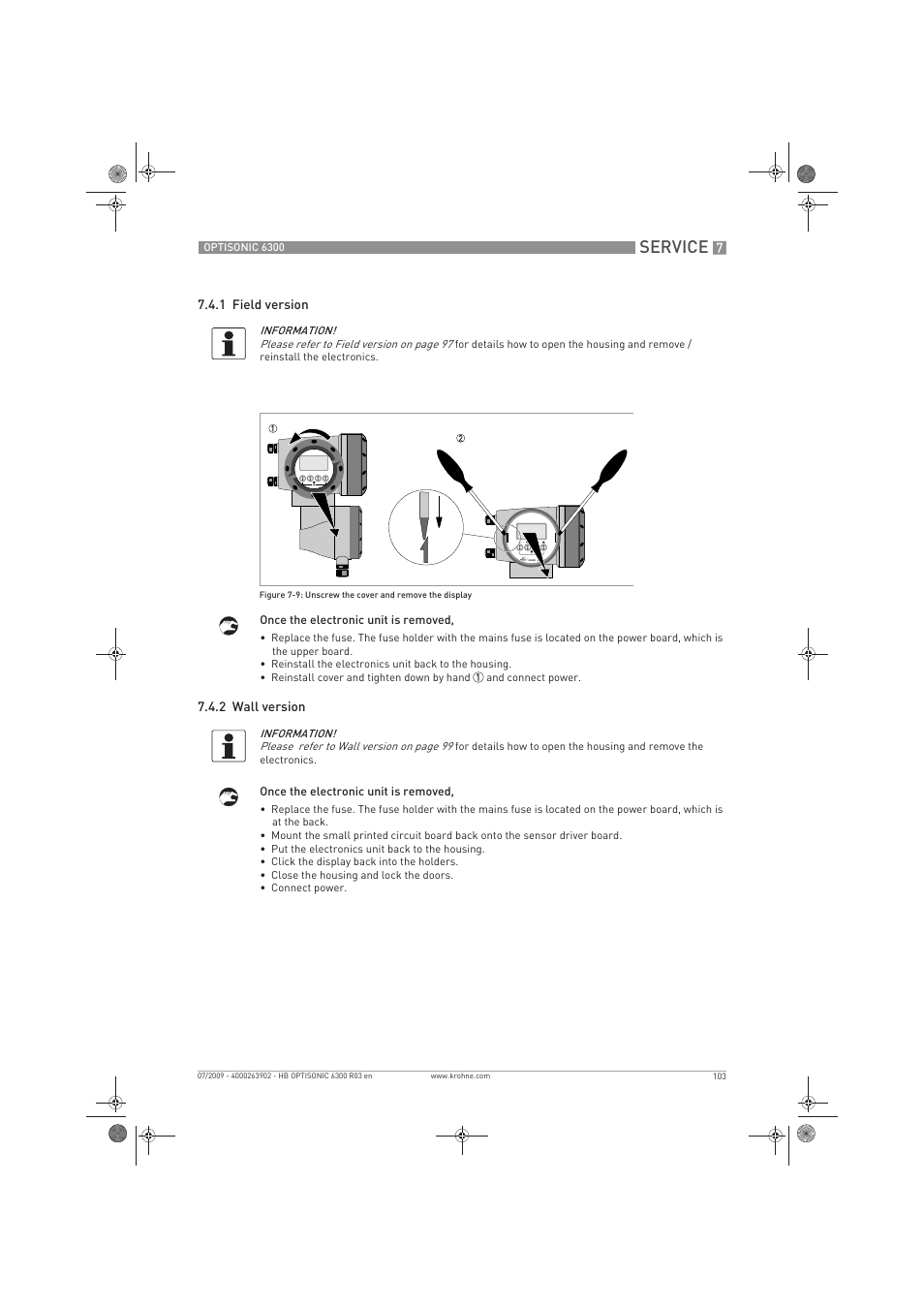 Service | KROHNE OPTISONIC 6300 EN User Manual | Page 103 / 120