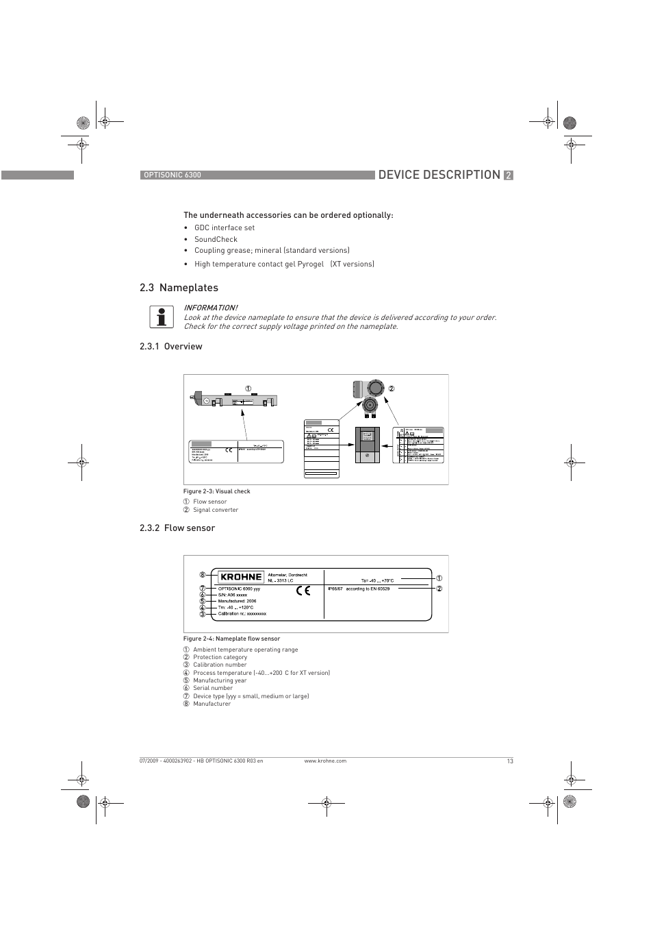 Device description, 3 nameplates | KROHNE OPTISONIC 6300 EN User Manual | Page 13 / 120