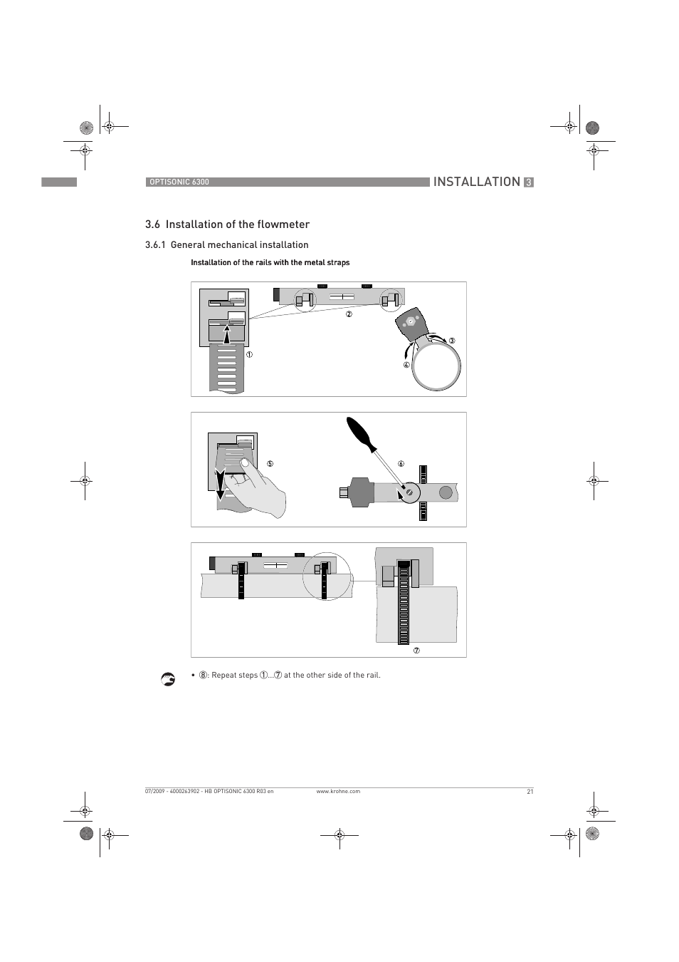 Installation, 6 installation of the flowmeter | KROHNE OPTISONIC 6300 EN User Manual | Page 21 / 120