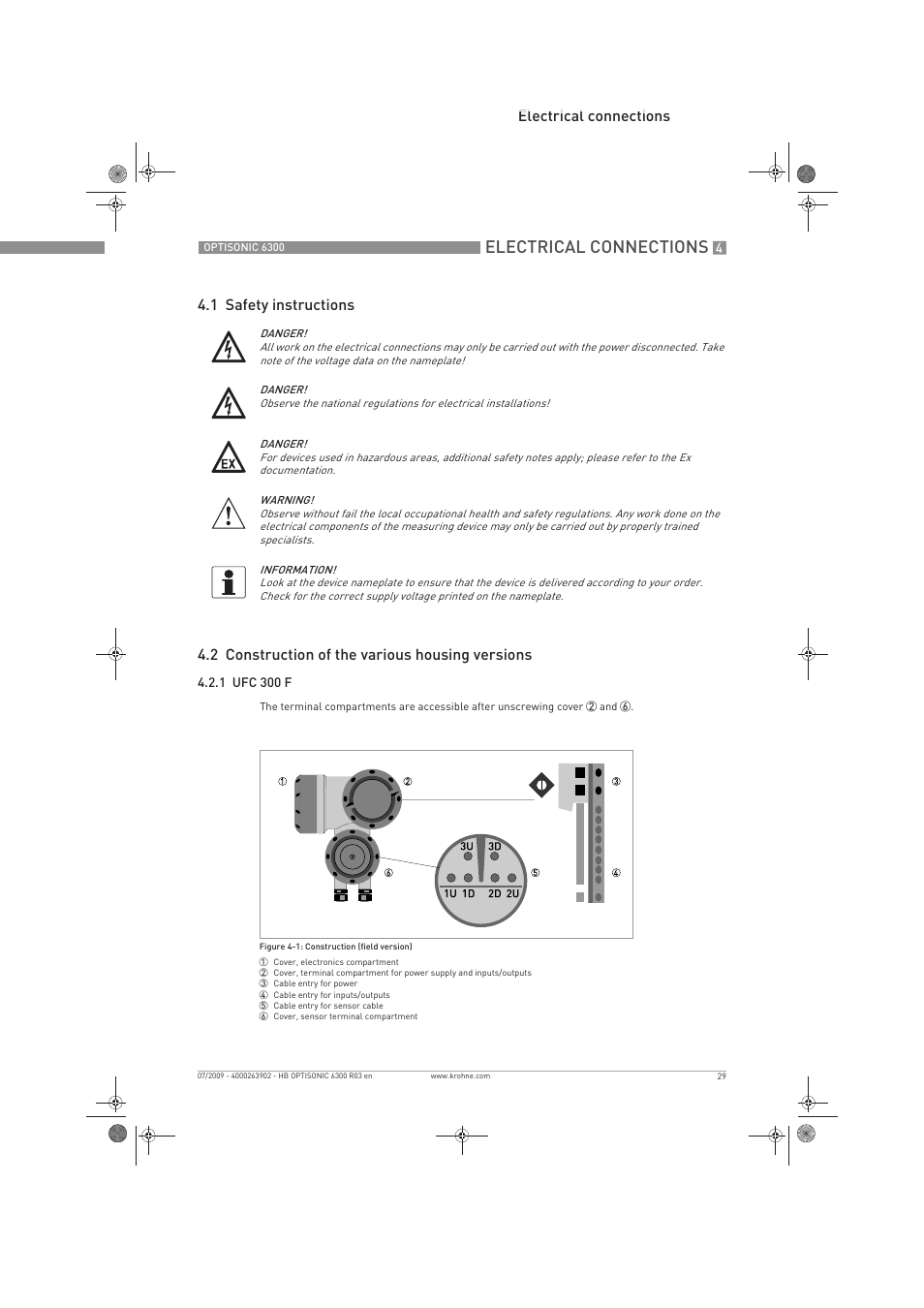 Electrical connections | KROHNE OPTISONIC 6300 EN User Manual | Page 29 / 120