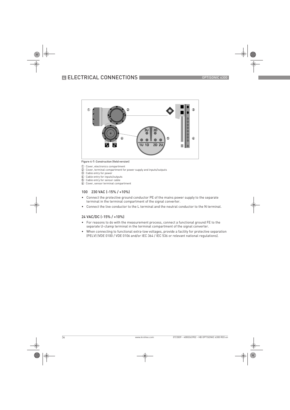 Electrical connections | KROHNE OPTISONIC 6300 EN User Manual | Page 34 / 120
