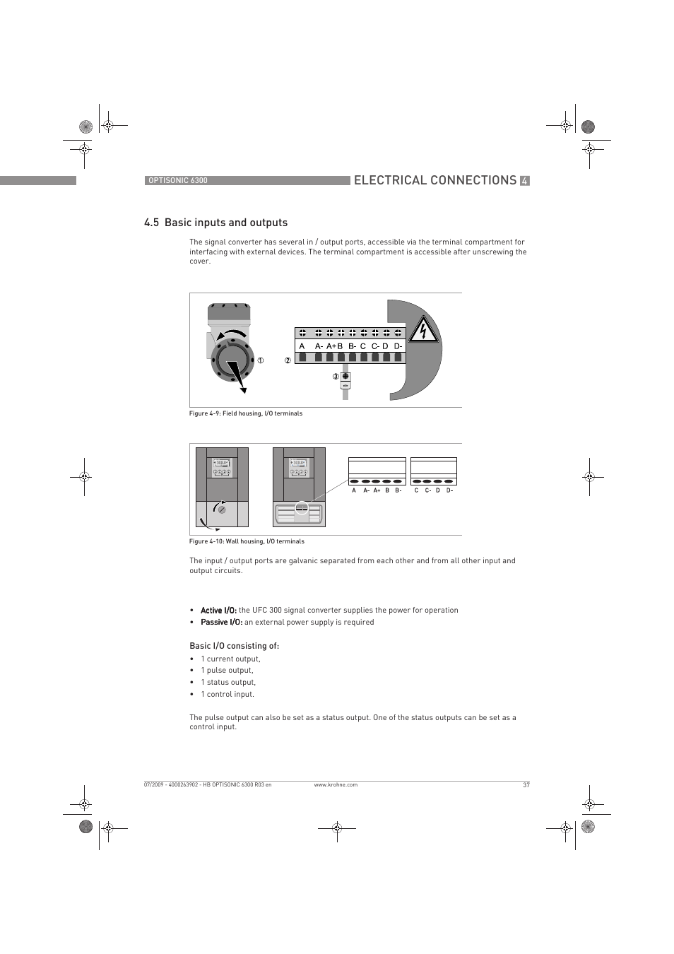 Electrical connections, 5 basic inputs and outputs | KROHNE OPTISONIC 6300 EN User Manual | Page 37 / 120