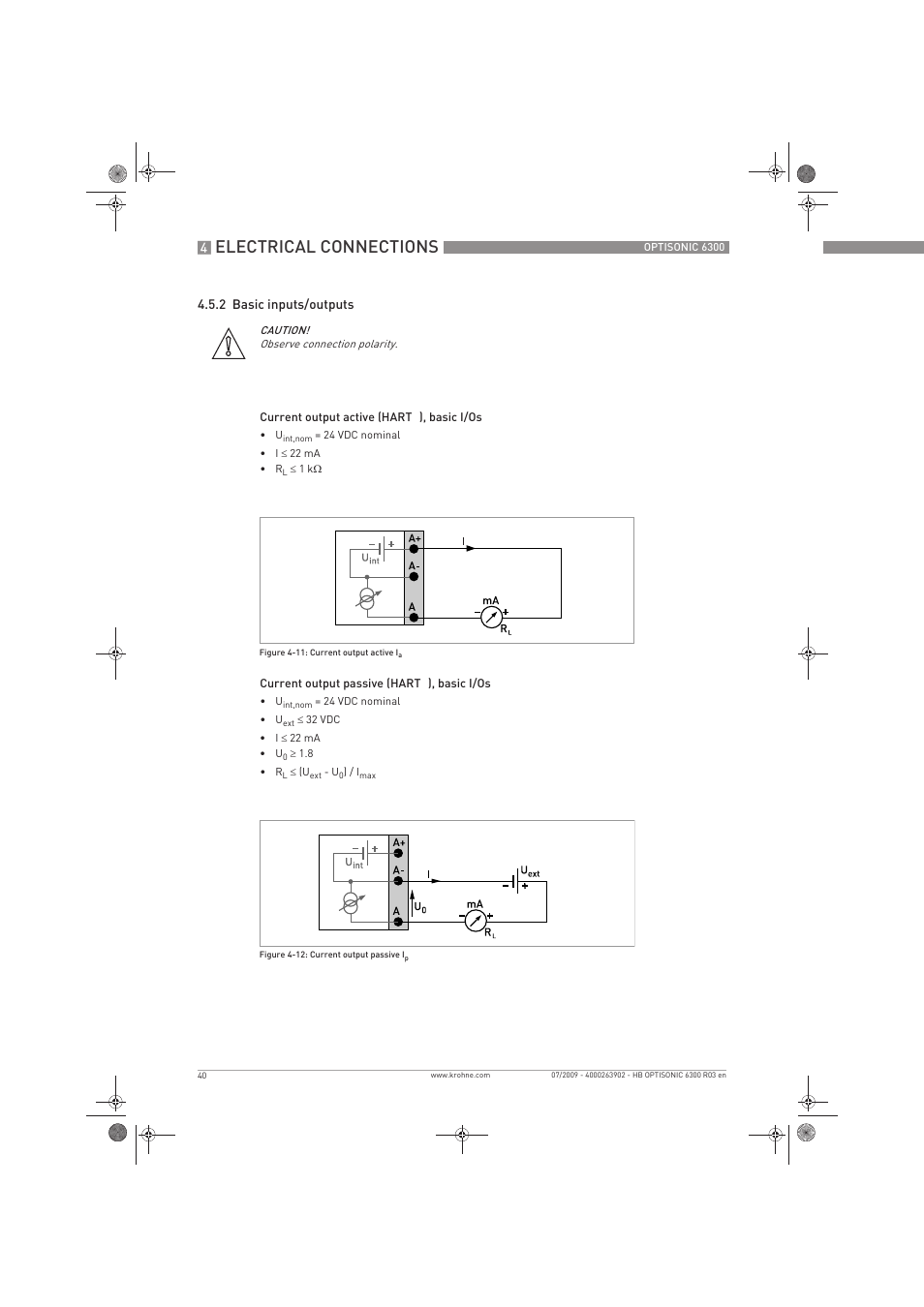 Electrical connections | KROHNE OPTISONIC 6300 EN User Manual | Page 40 / 120