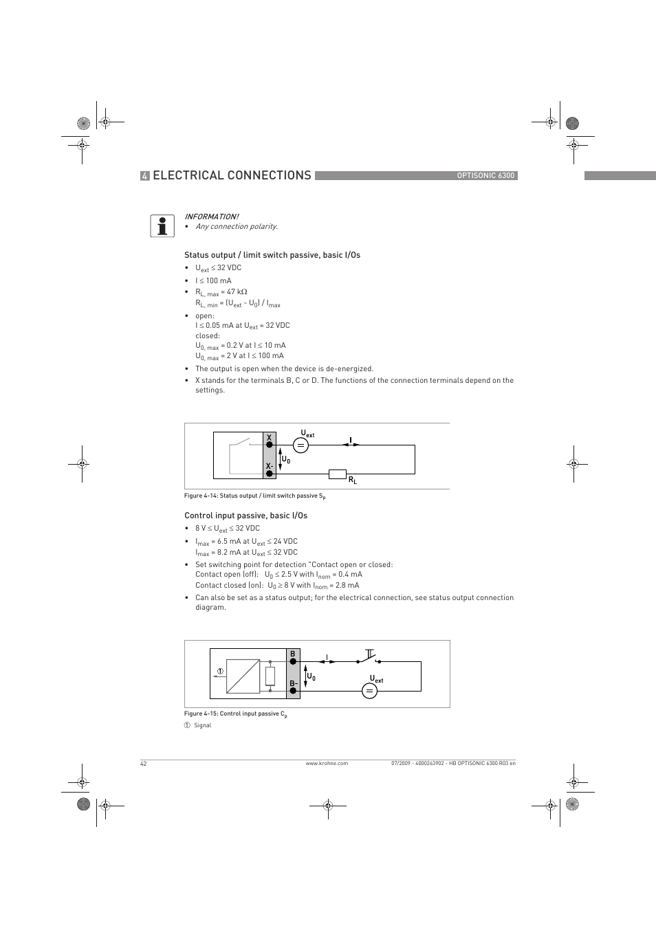 Electrical connections | KROHNE OPTISONIC 6300 EN User Manual | Page 42 / 120