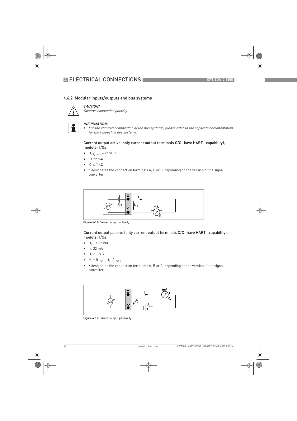 Electrical connections | KROHNE OPTISONIC 6300 EN User Manual | Page 46 / 120