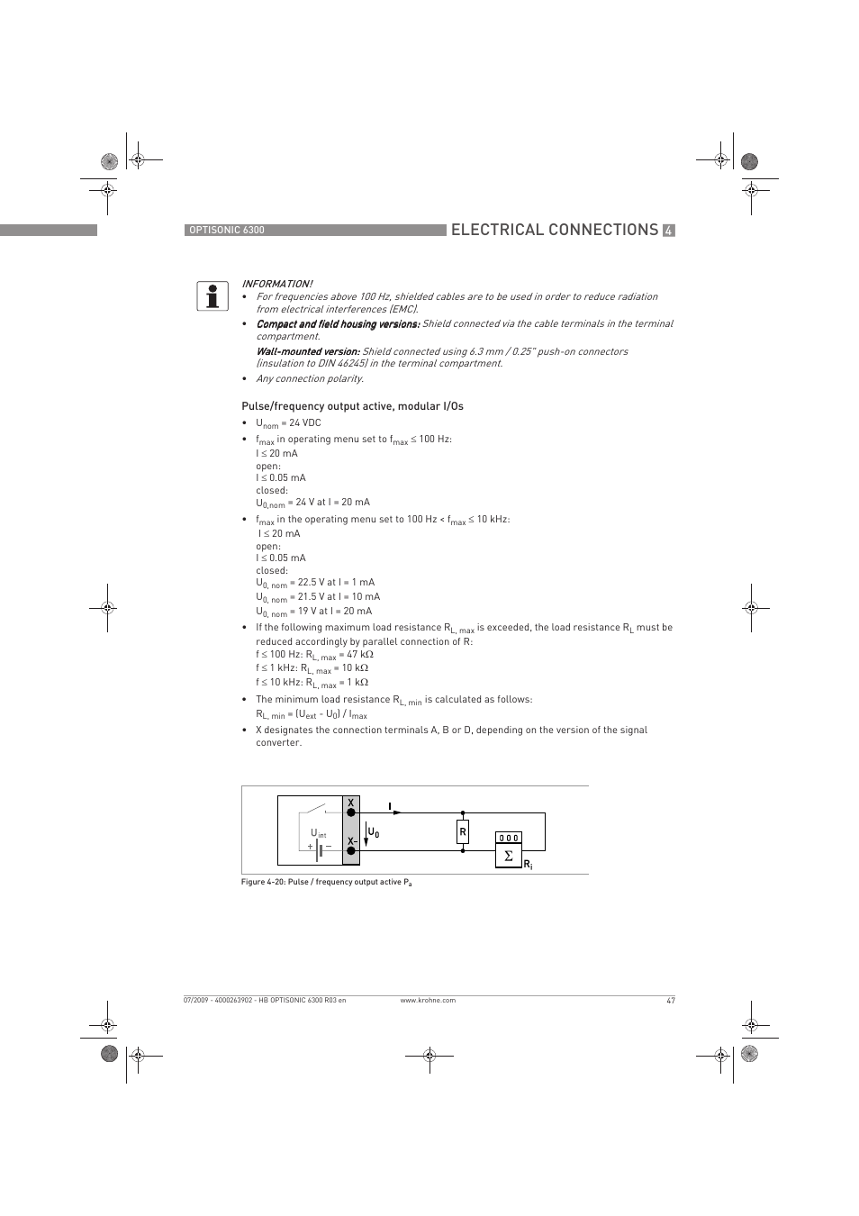 Electrical connections | KROHNE OPTISONIC 6300 EN User Manual | Page 47 / 120
