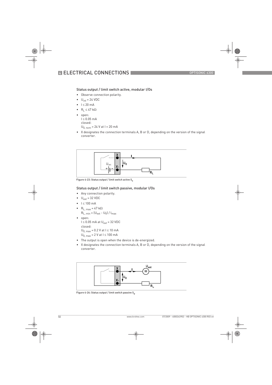 Electrical connections | KROHNE OPTISONIC 6300 EN User Manual | Page 50 / 120