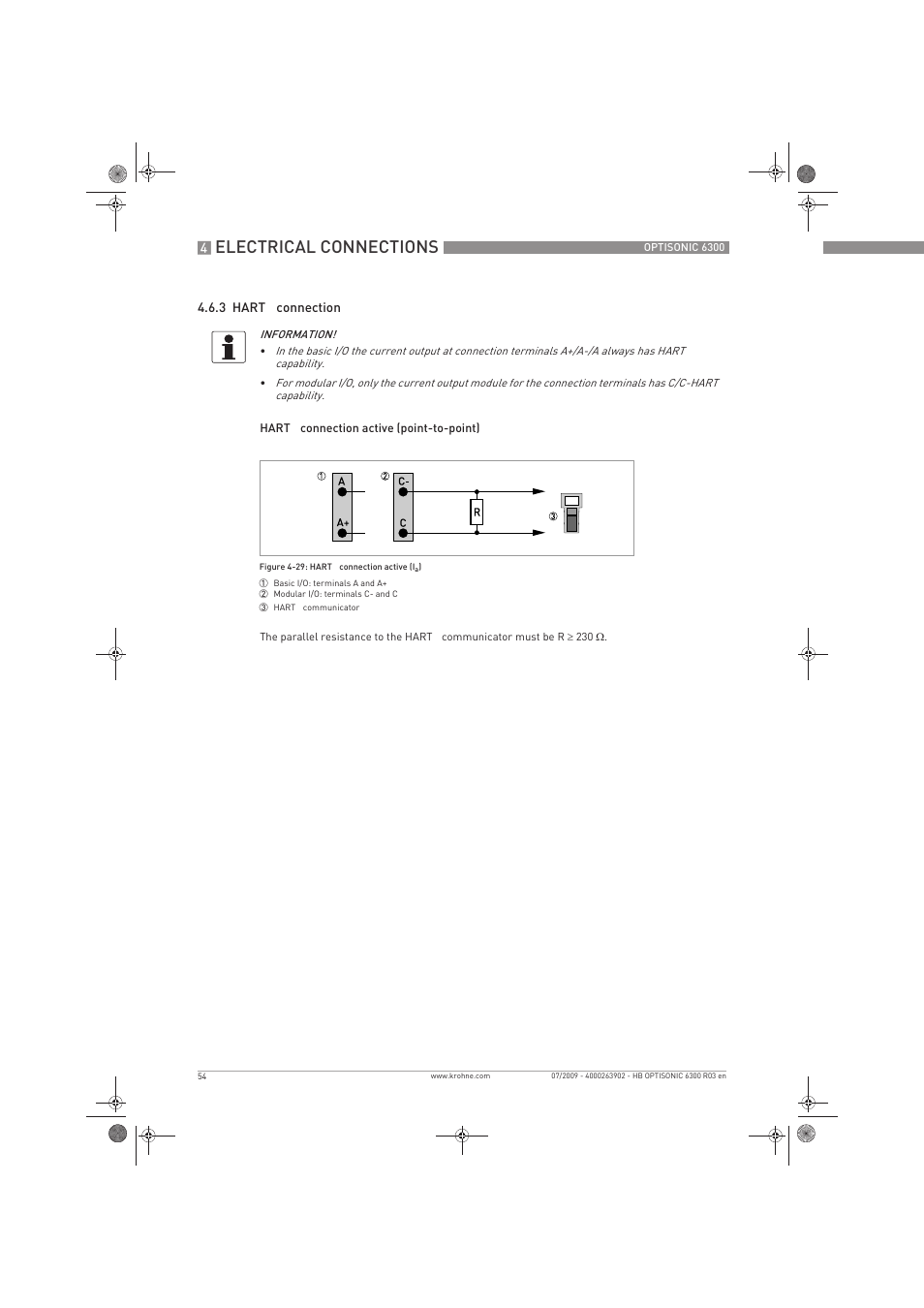 Electrical connections | KROHNE OPTISONIC 6300 EN User Manual | Page 54 / 120