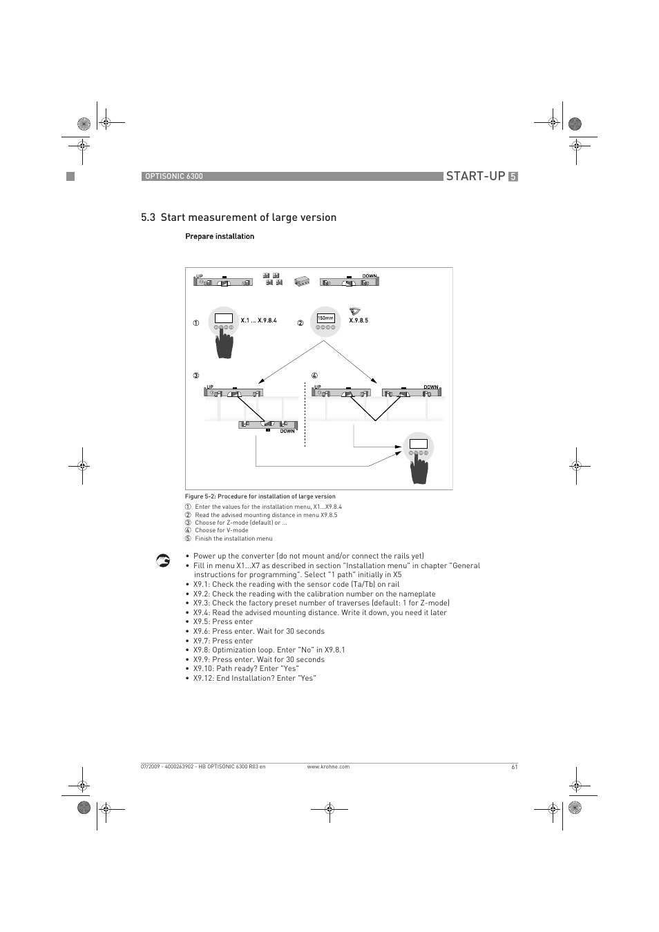 Start-up, 3 start measurement of large version | KROHNE OPTISONIC 6300 EN User Manual | Page 61 / 120