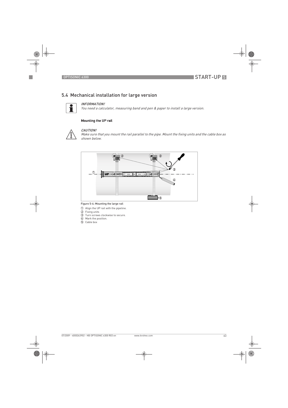 Start-up, 4 mechanical installation for large version | KROHNE OPTISONIC 6300 EN User Manual | Page 63 / 120