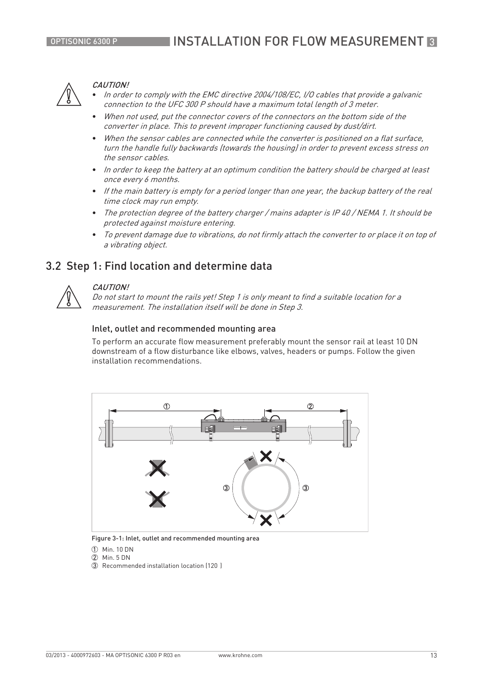 Installation for flow measurement, 2 step 1: find location and determine data | KROHNE OPTISONIC 6300 P-6400 EN User Manual | Page 13 / 88