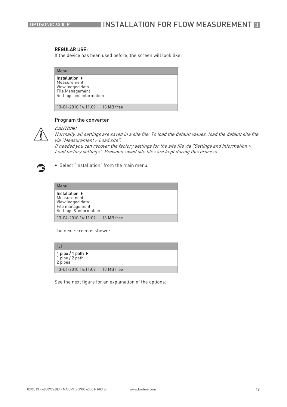 Installation for flow measurement | KROHNE OPTISONIC 6300 P-6400 EN User Manual | Page 19 / 88