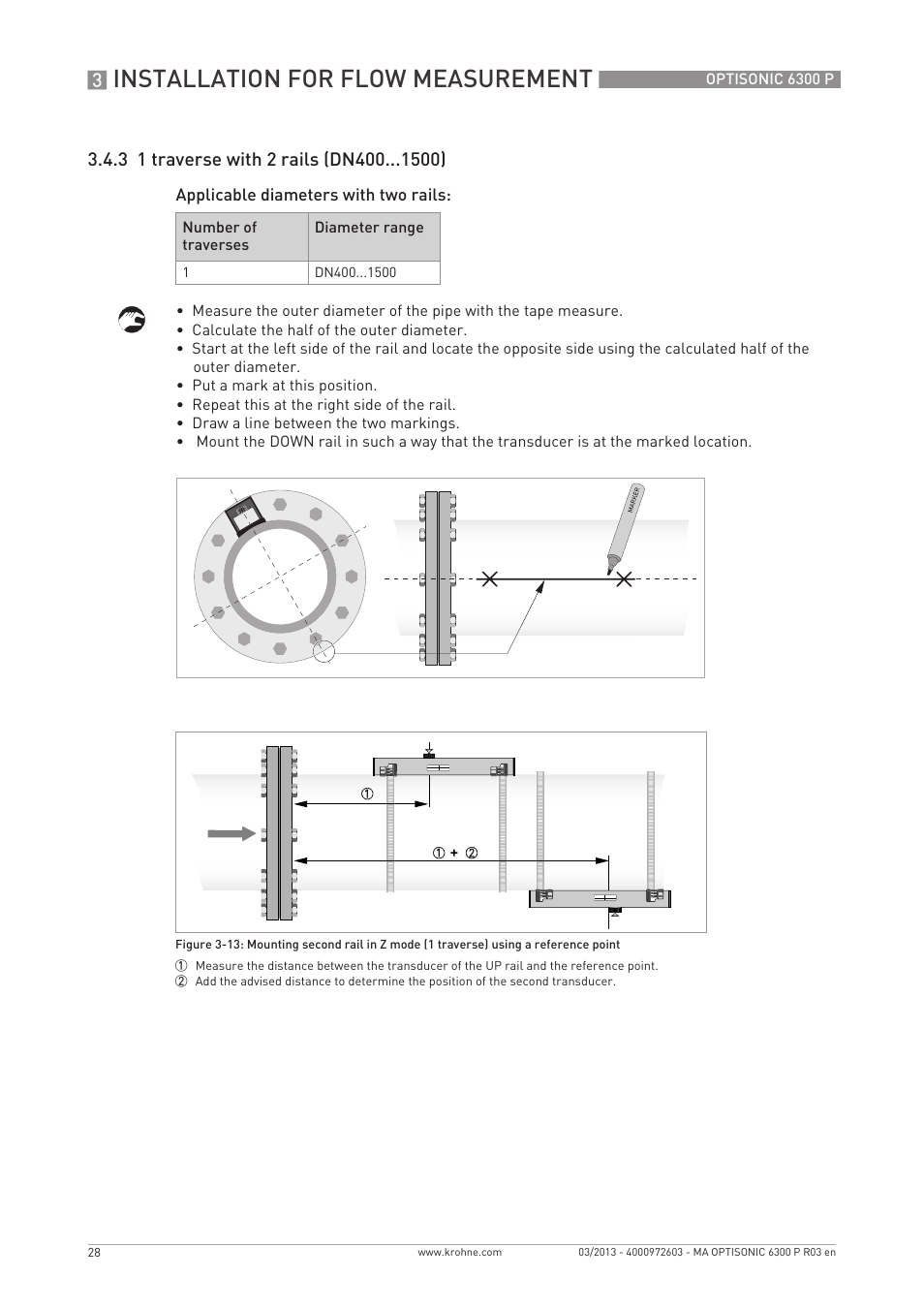 Installation for flow measurement | KROHNE OPTISONIC 6300 P-6400 EN User Manual | Page 28 / 88