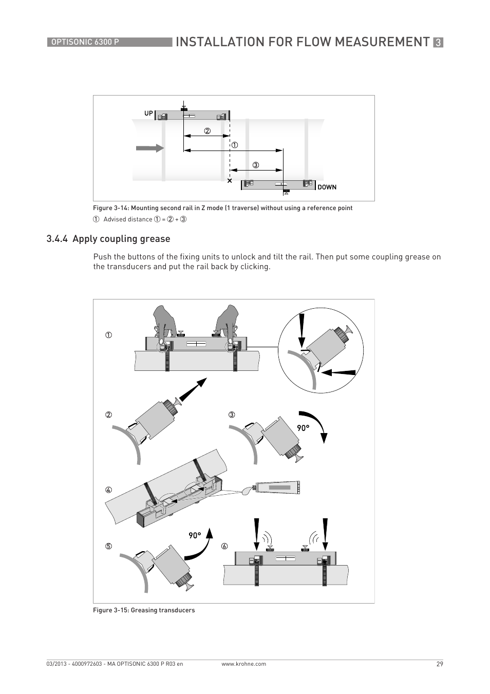 Installation for flow measurement, 4 apply coupling grease | KROHNE OPTISONIC 6300 P-6400 EN User Manual | Page 29 / 88