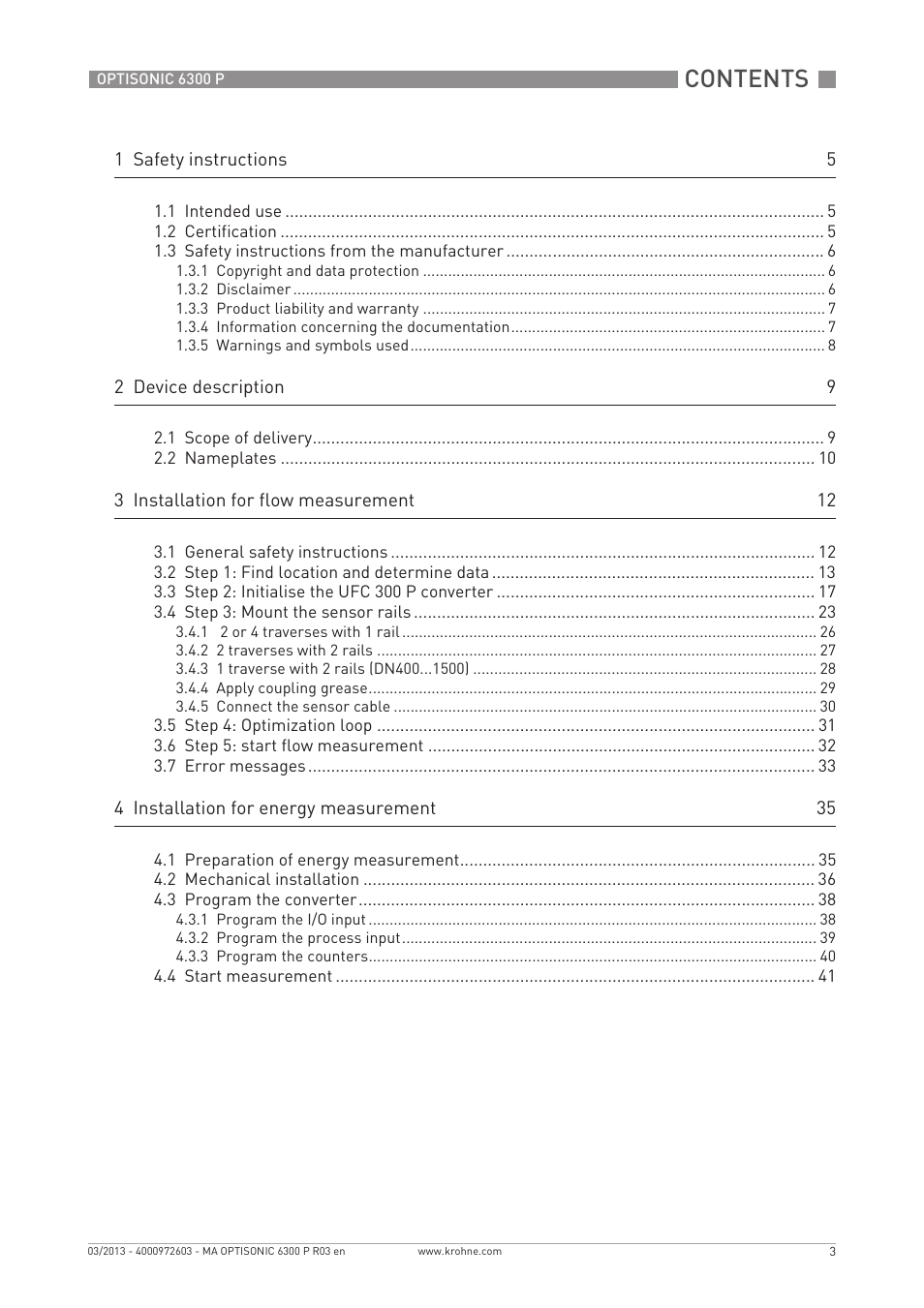 KROHNE OPTISONIC 6300 P-6400 EN User Manual | Page 3 / 88