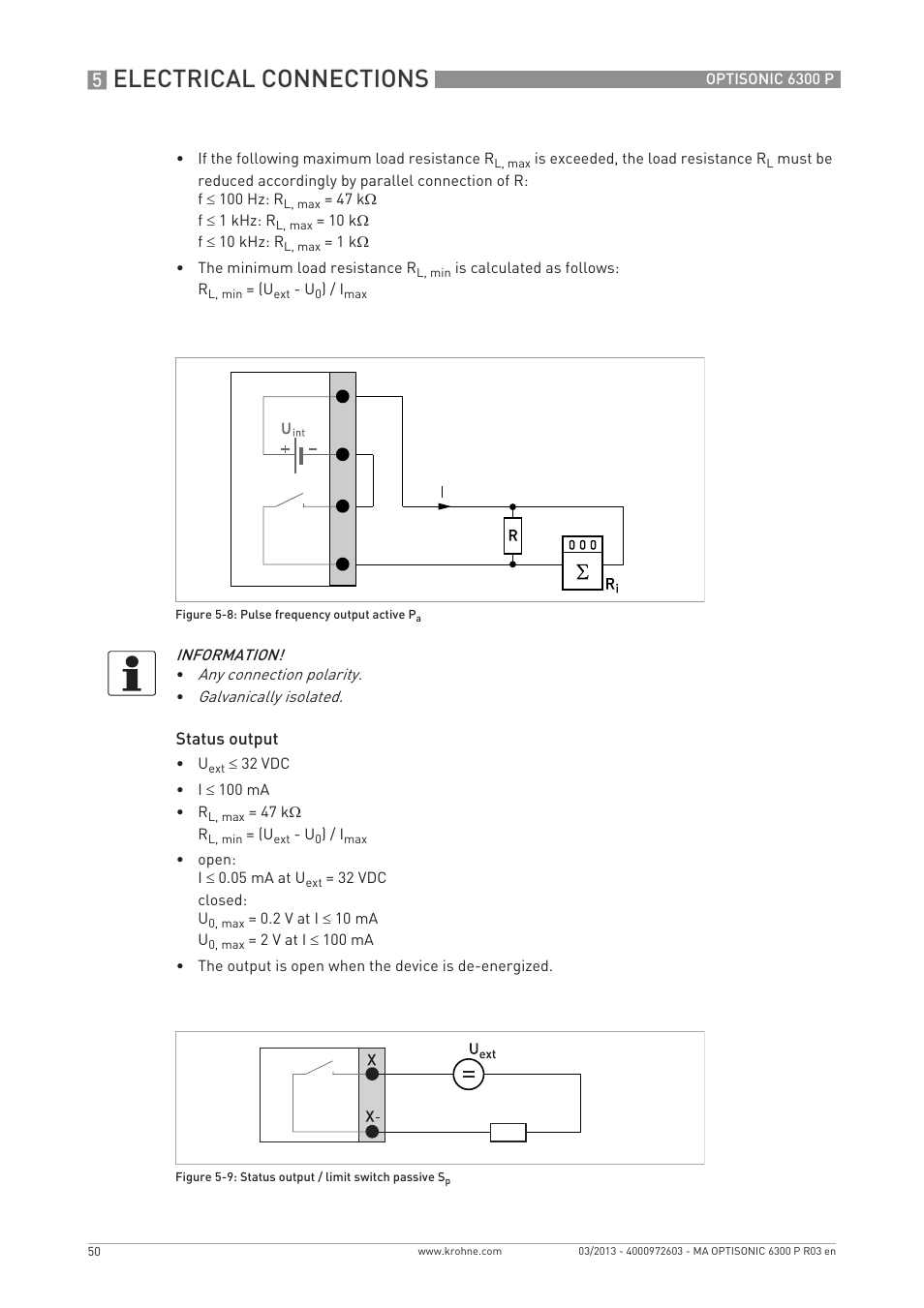 Electrical connections | KROHNE OPTISONIC 6300 P-6400 EN User Manual | Page 50 / 88