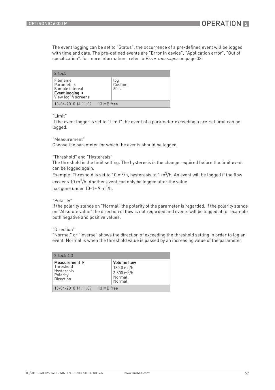 Operation | KROHNE OPTISONIC 6300 P-6400 EN User Manual | Page 57 / 88