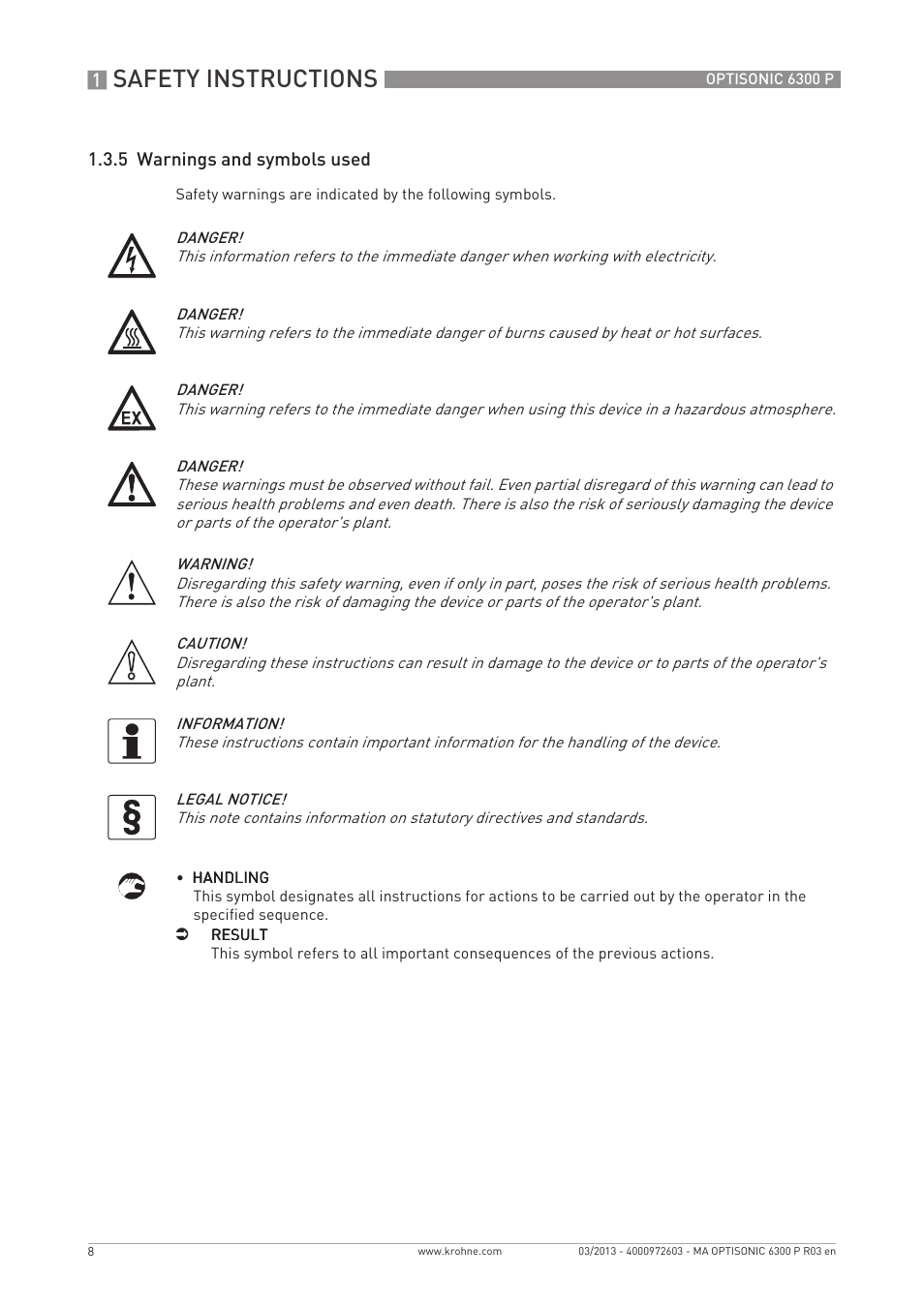 Safety instructions | KROHNE OPTISONIC 6300 P-6400 EN User Manual | Page 8 / 88