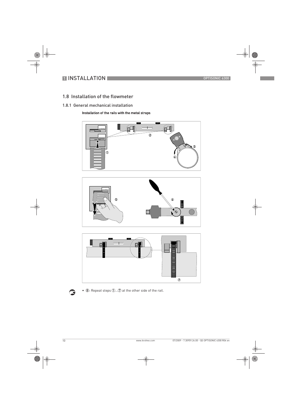 Installation, 8 installation of the flowmeter | KROHNE OPTISONIC 6300 Quickstart EN User Manual | Page 10 / 56