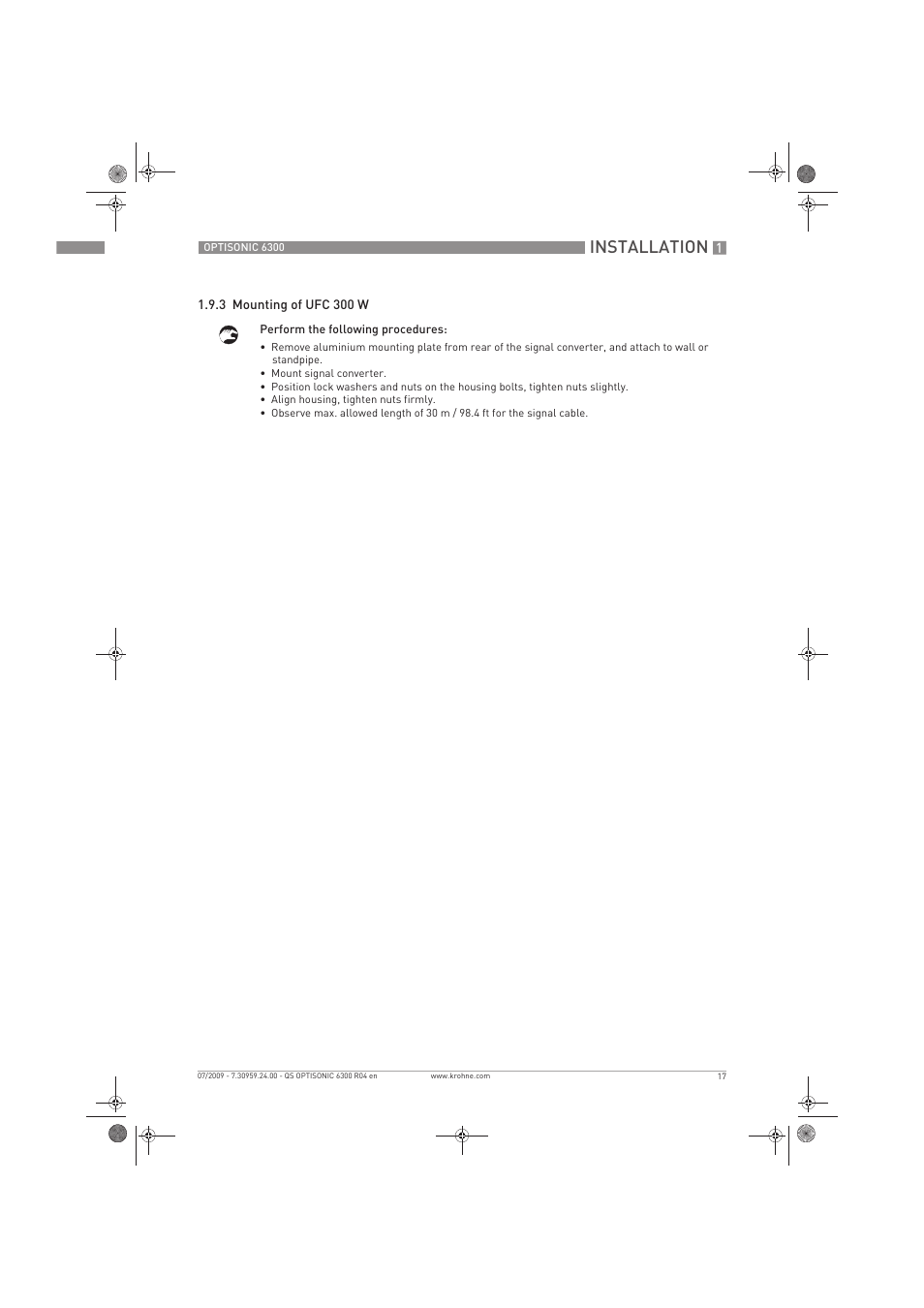 Installation | KROHNE OPTISONIC 6300 Quickstart EN User Manual | Page 17 / 56