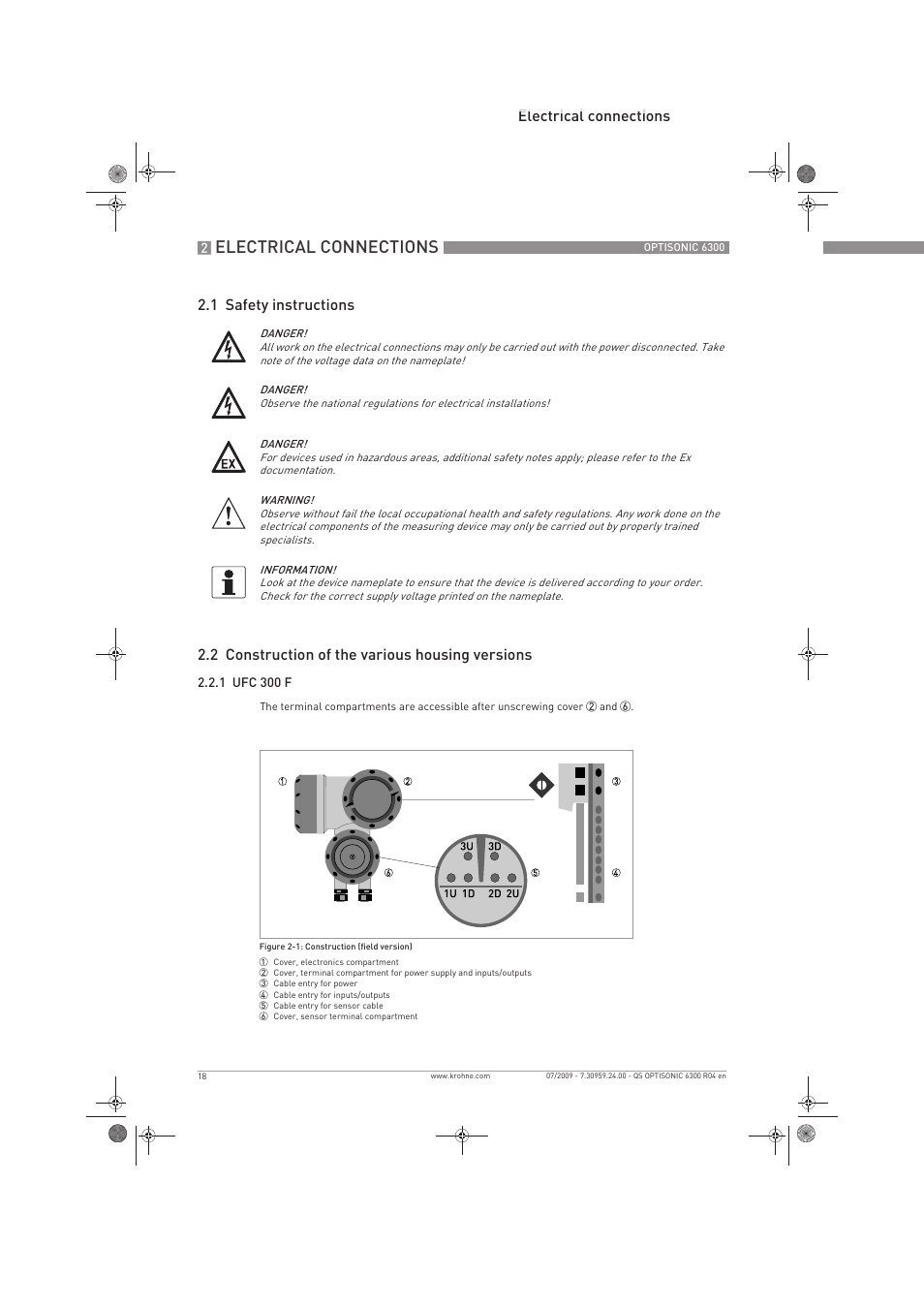 Electrical connections | KROHNE OPTISONIC 6300 Quickstart EN User Manual | Page 18 / 56