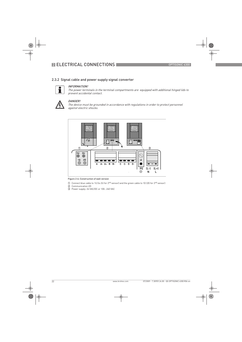 Electrical connections | KROHNE OPTISONIC 6300 Quickstart EN User Manual | Page 22 / 56