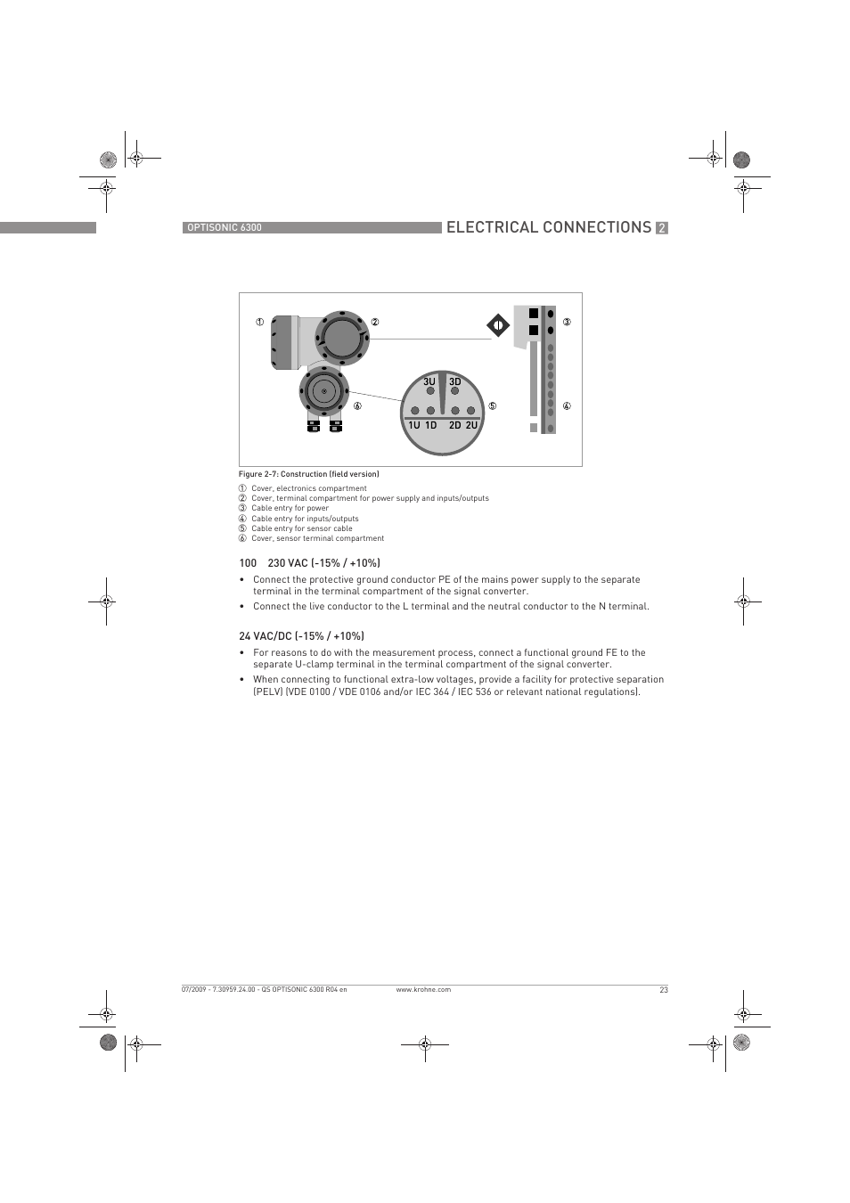 Electrical connections | KROHNE OPTISONIC 6300 Quickstart EN User Manual | Page 23 / 56