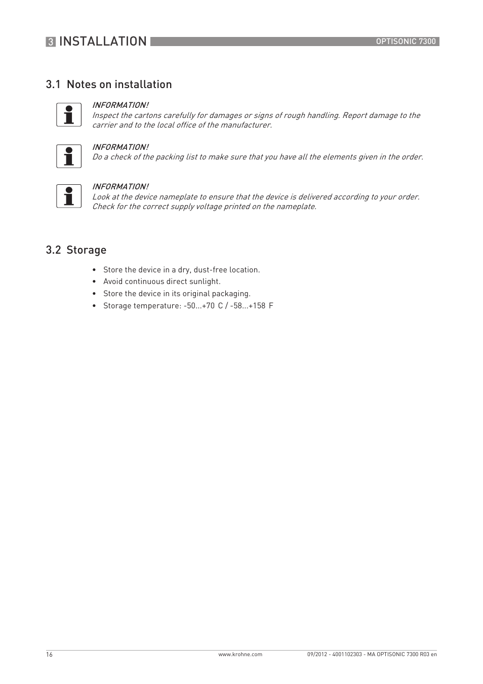 Installation | KROHNE OPTISONIC 7300 EN User Manual | Page 16 / 136