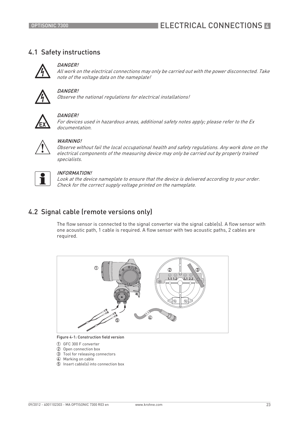 Electrical connections | KROHNE OPTISONIC 7300 EN User Manual | Page 23 / 136