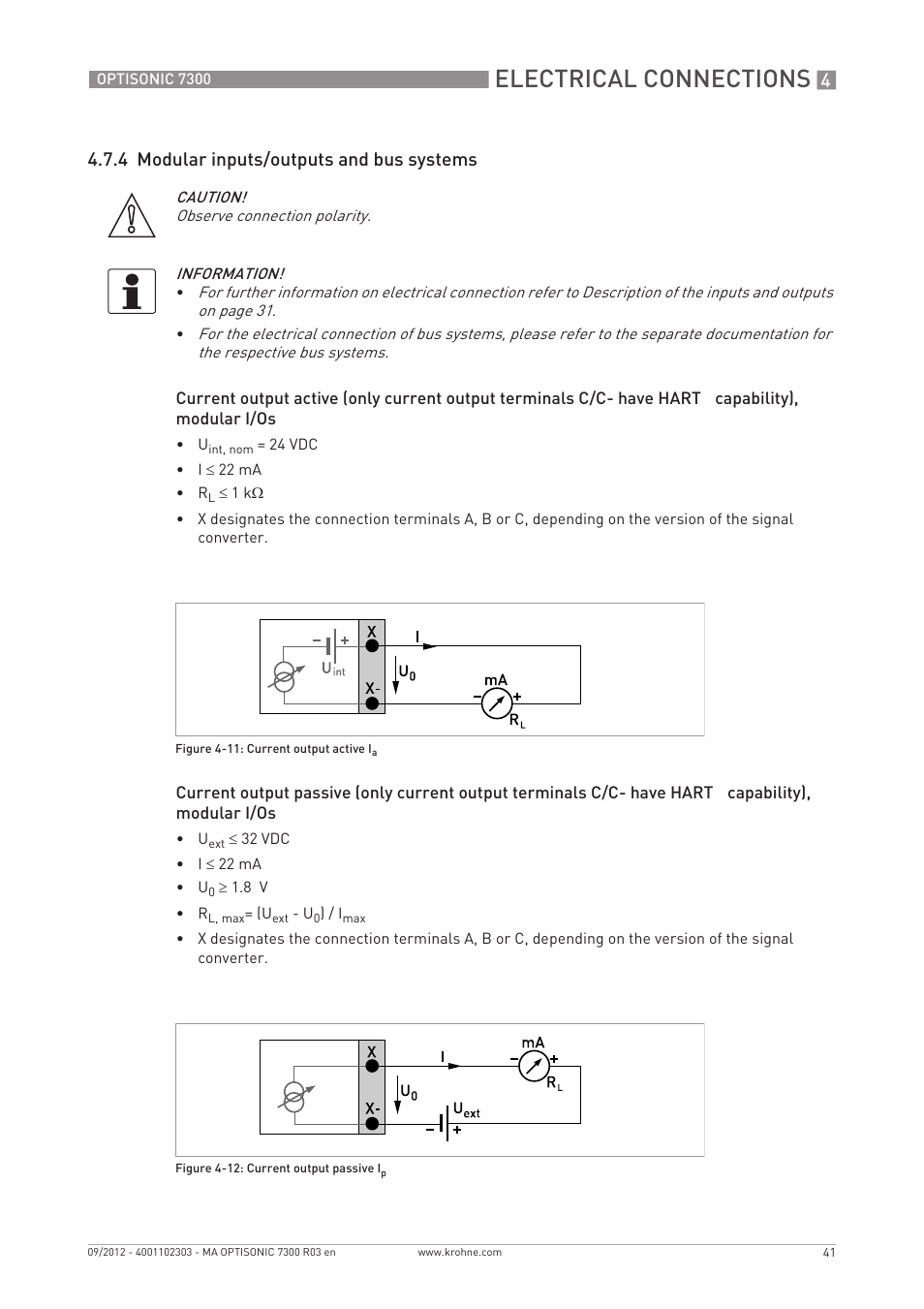 Electrical connections, 4 modular inputs/outputs and bus systems | KROHNE OPTISONIC 7300 EN User Manual | Page 41 / 136