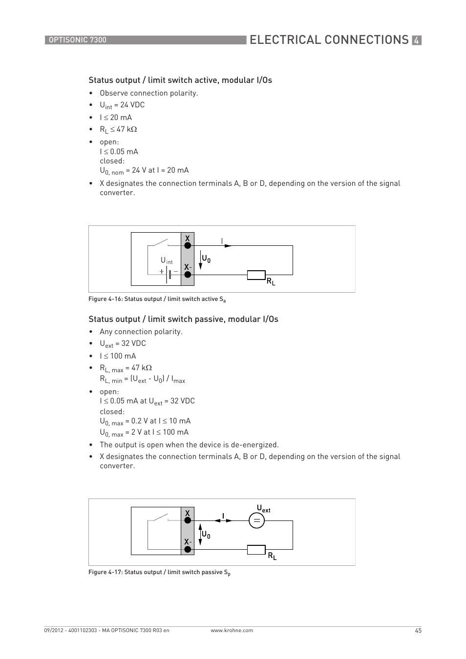Electrical connections | KROHNE OPTISONIC 7300 EN User Manual | Page 45 / 136