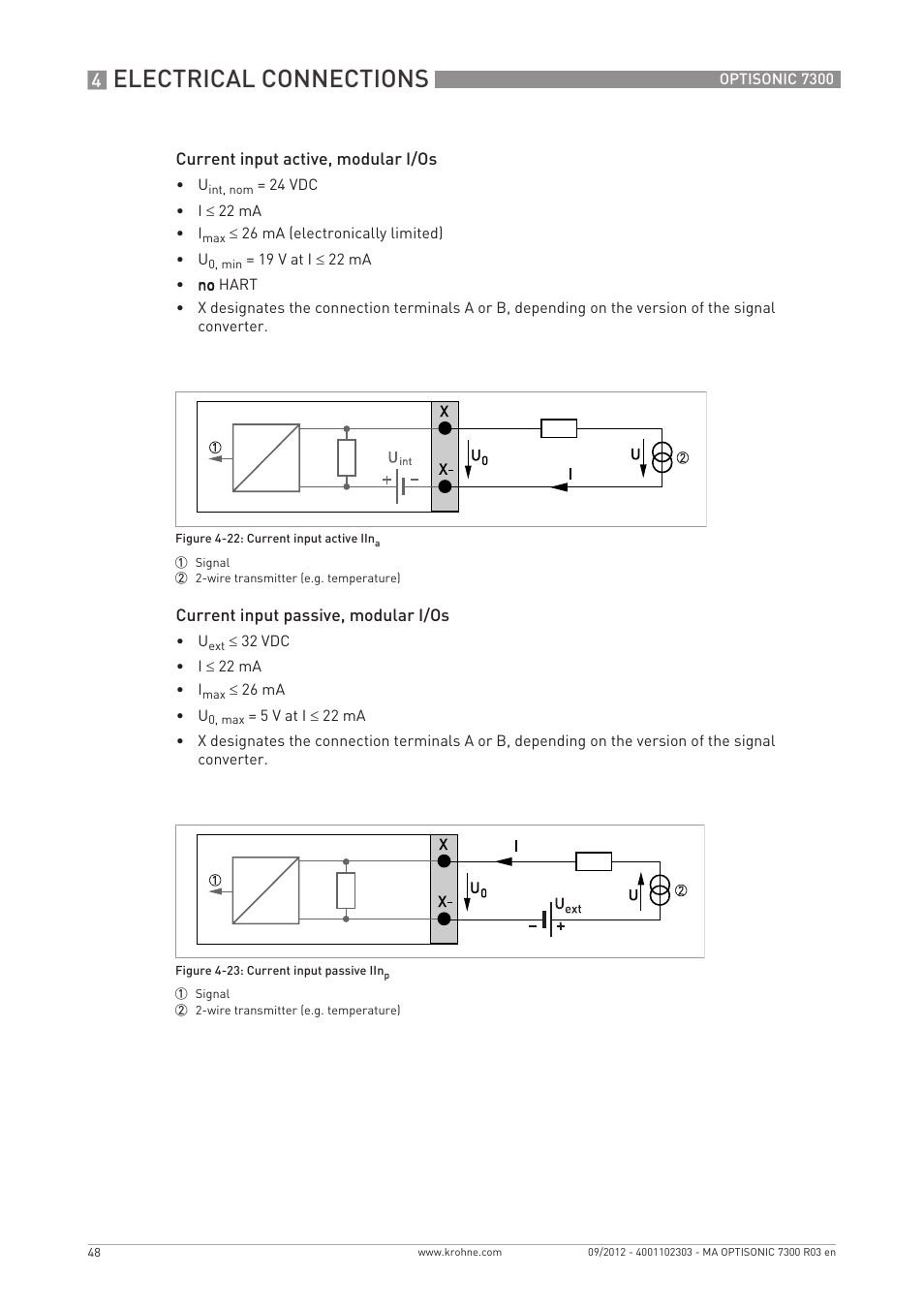 Electrical connections | KROHNE OPTISONIC 7300 EN User Manual | Page 48 / 136