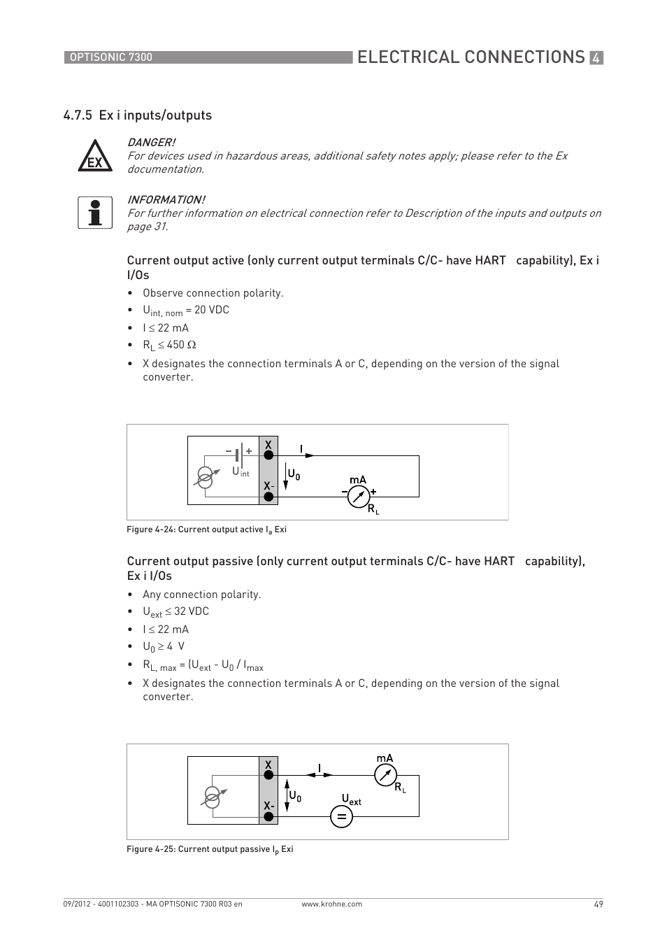Electrical connections, 5 ex i inputs/outputs | KROHNE OPTISONIC 7300 EN User Manual | Page 49 / 136