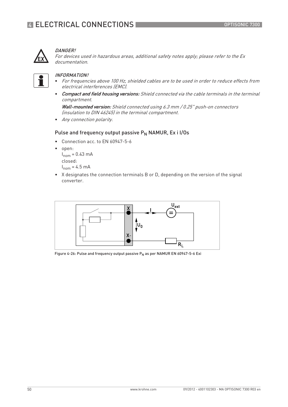 Electrical connections | KROHNE OPTISONIC 7300 EN User Manual | Page 50 / 136