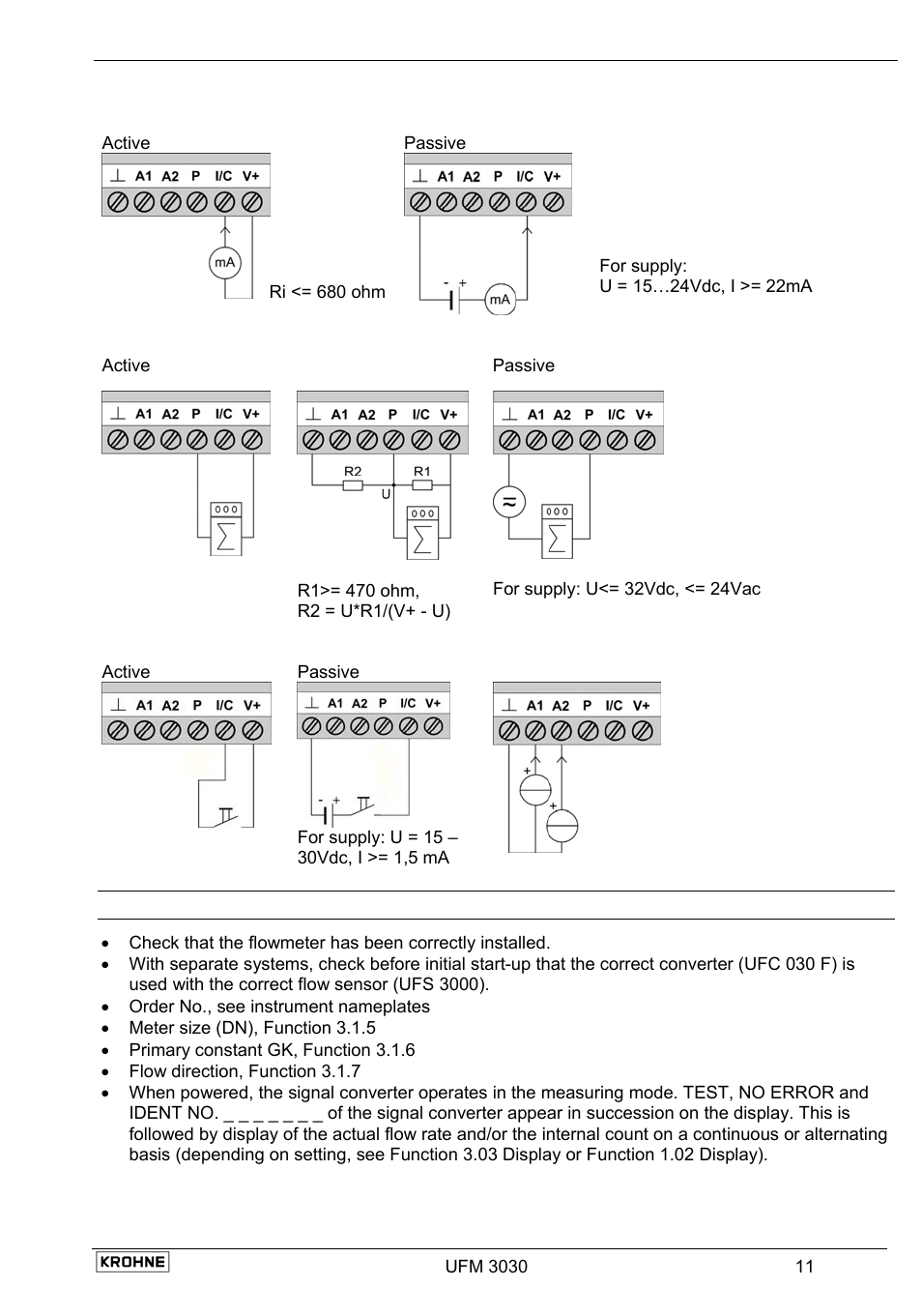 6 connection diagram examples, 4 start-up | KROHNE UFM 3030 EN User Manual | Page 11 / 23