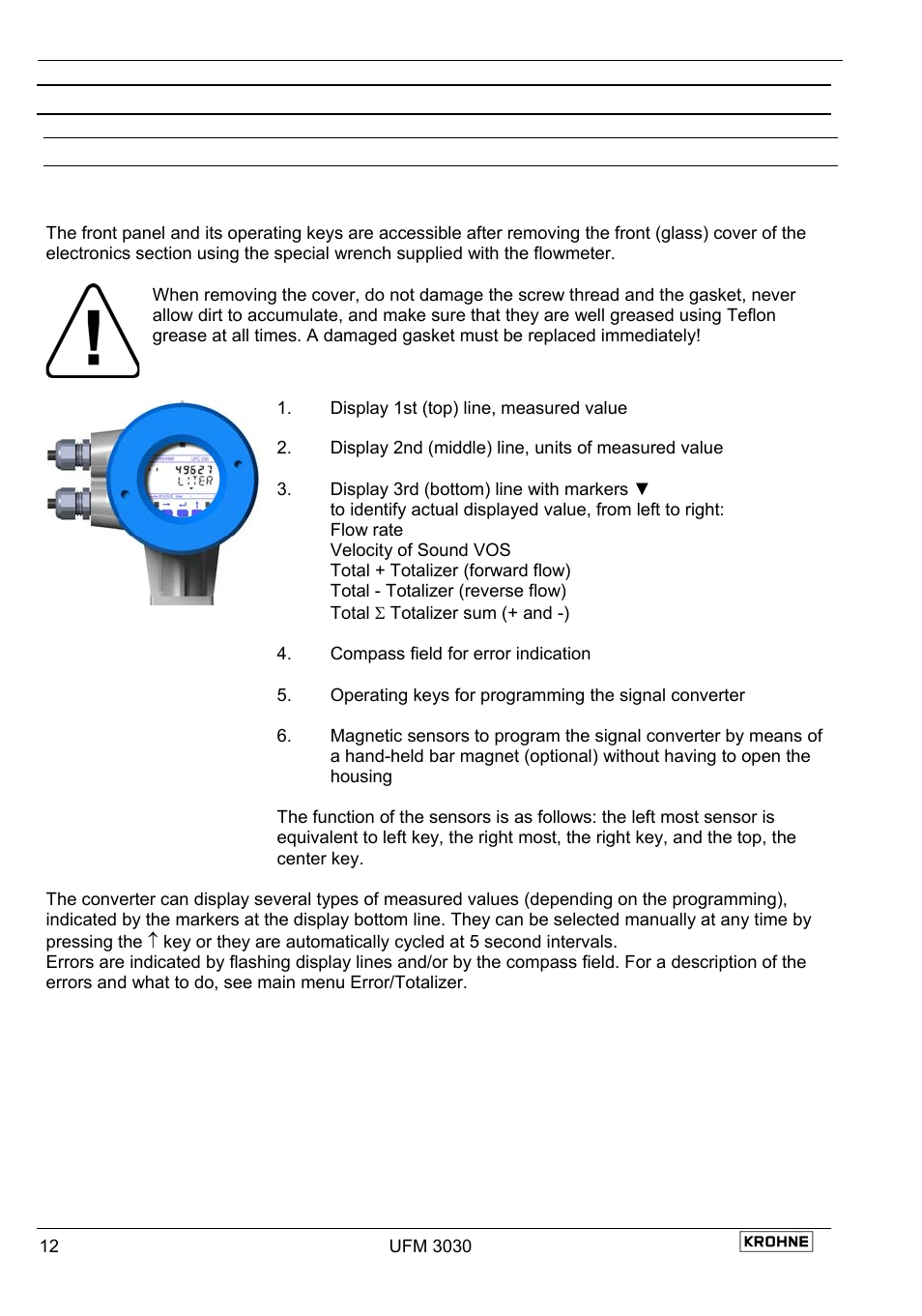 5 operating the signal converter, 1 front panel and operating keys | KROHNE UFM 3030 EN User Manual | Page 12 / 23