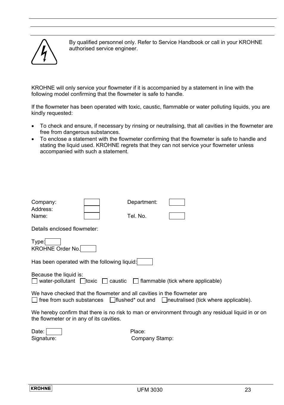 6 service and repair | KROHNE UFM 3030 EN User Manual | Page 23 / 23